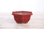 Willow Bonsai Ceramics Hexagonal Windowed Bonsai Pot 5 Inch – Semi‑Cascade Planter, High‑Fired Frost‑Proof Stoneware with Drainage & Wiring Holes, Handmade in USA (Red)
