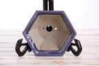 Willow Bonsai Ceramics Hexagonal Windowed Bonsai Pot 5 Inch – Semi‑Cascade Planter, High‑Fired Frost‑Proof Stoneware with Drainage & Wiring Holes, Handmade in USA (Purple)