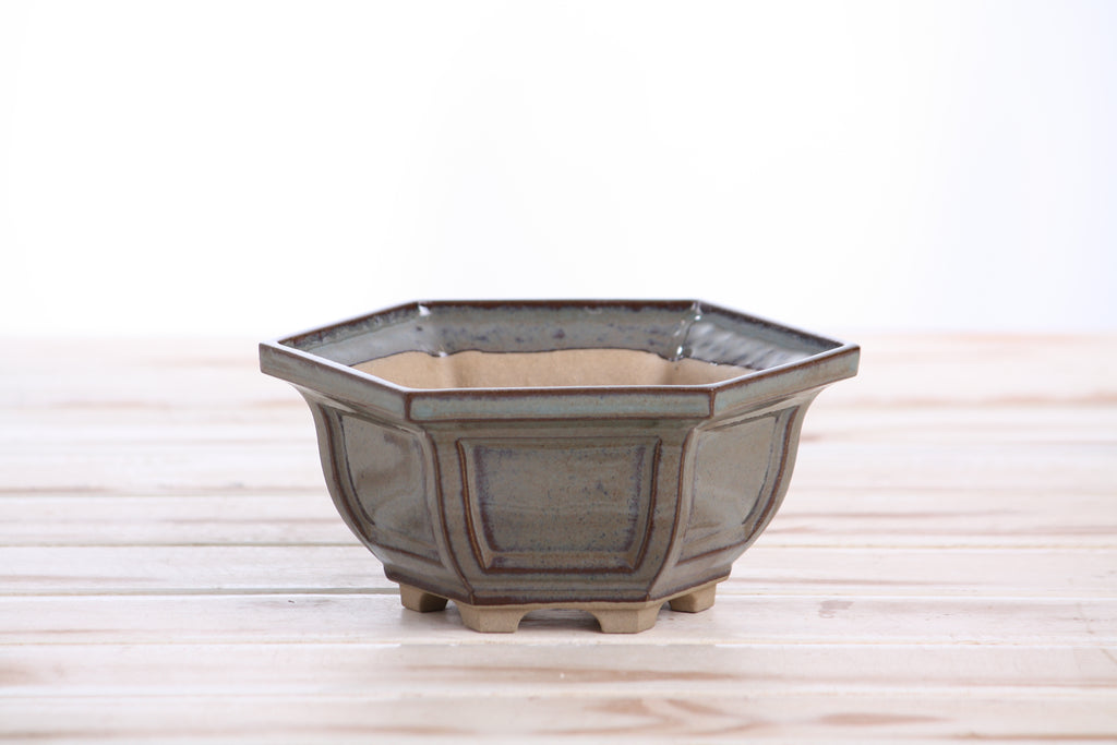 Willow Bonsai Ceramics Hexagonal Windowed Bonsai Pot 5 Inch – Semi‑Cascade Planter, High‑Fired Frost‑Proof Stoneware with Drainage & Wiring Holes, Handmade in USA (Starry Night)