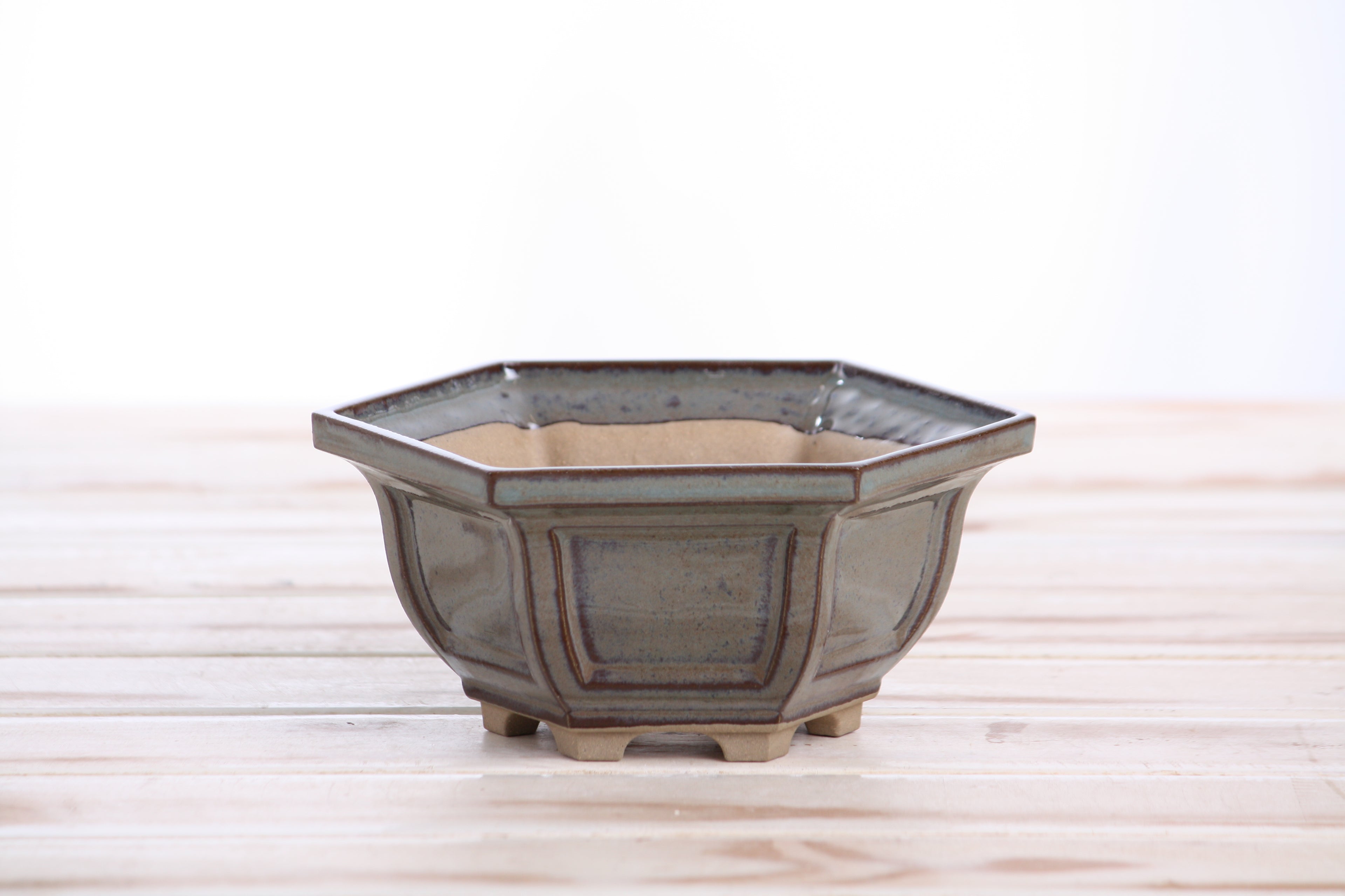 Willow Bonsai Ceramics Hexagonal Windowed Bonsai Pot 5 Inch – Semi‑Cascade Planter, High‑Fired Frost‑Proof Stoneware with Drainage & Wiring Holes, Handmade in USA (Starry Night)