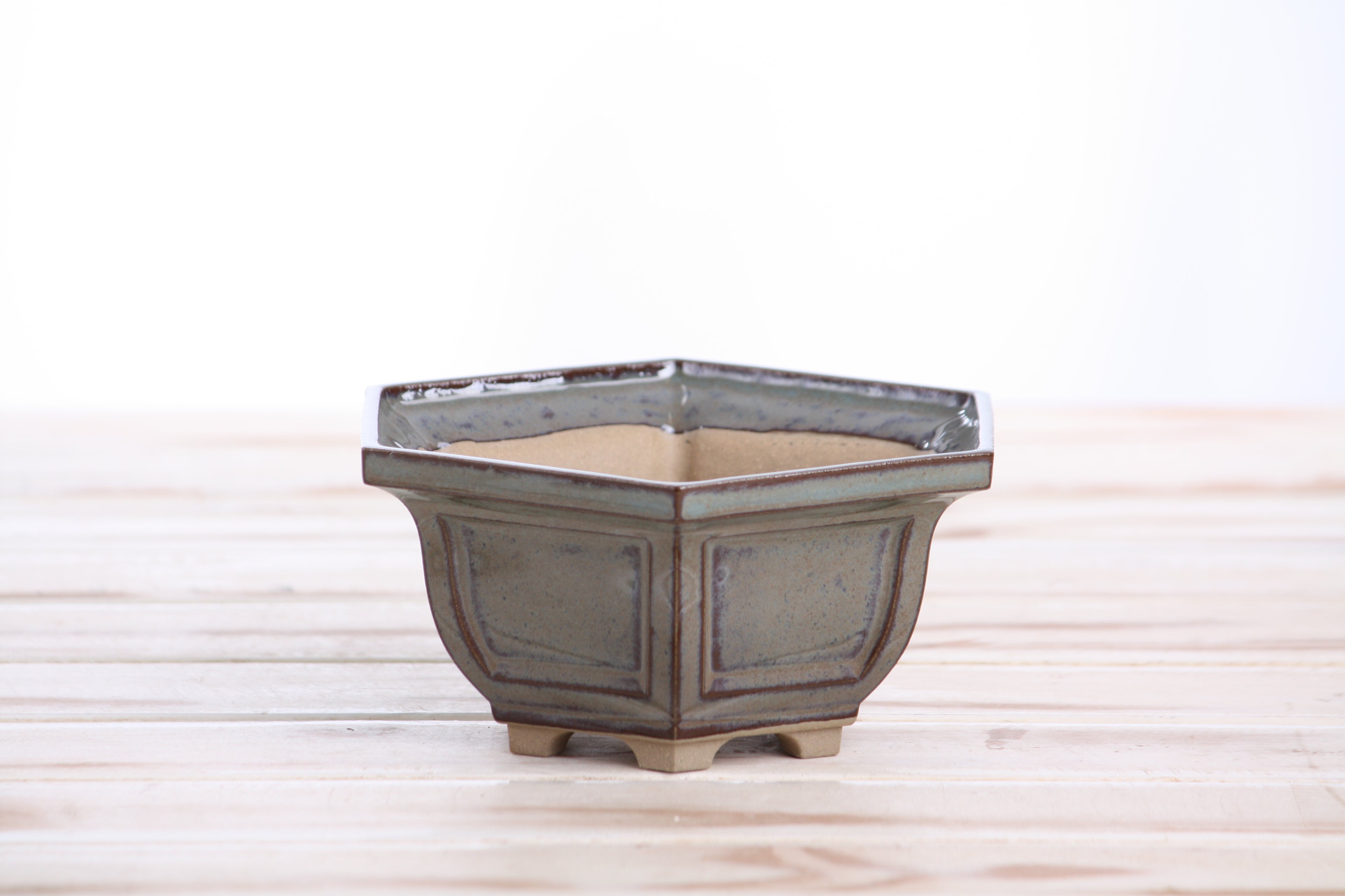 Willow Bonsai Ceramics Hexagonal Windowed Bonsai Pot 5 Inch – Semi‑Cascade Planter, High‑Fired Frost‑Proof Stoneware with Drainage & Wiring Holes, Handmade in USA (Starry Night)