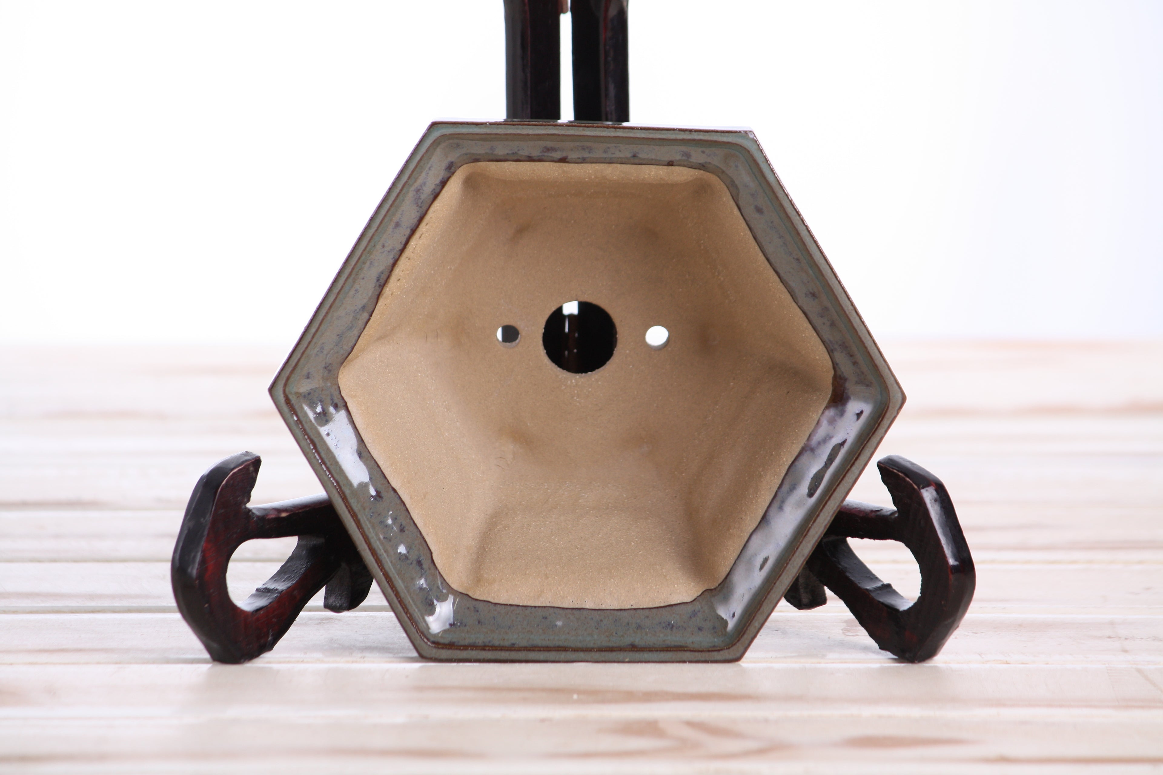 Willow Bonsai Ceramics Hexagonal Windowed Bonsai Pot 5 Inch – Semi‑Cascade Planter, High‑Fired Frost‑Proof Stoneware with Drainage & Wiring Holes, Handmade in USA (Starry Night)