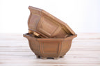 Willow Bonsai Ceramics Hexagonal Windowed Bonsai Pot 5 Inch – Semi‑Cascade Planter, High‑Fired Frost‑Proof Stoneware with Drainage & Wiring Holes, Handmade in USA (Deep Stone)