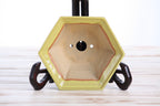Willow Bonsai Ceramics Hexagonal Windowed Bonsai Pot 5 Inch – Semi‑Cascade Planter, High‑Fired Frost‑Proof Stoneware with Drainage & Wiring Holes, Handmade in USA (Yellow)