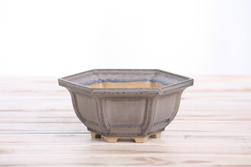 Willow Bonsai Ceramics Hexagonal Windowed Bonsai Pot 5 Inch – Semi‑Cascade Planter, High‑Fired Frost‑Proof Stoneware with Drainage & Wiring Holes, Handmade in USA (Ocean)