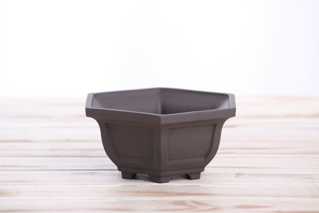 Willow Bonsai Ceramics Hexagonal Windowed Bonsai Pot 5 Inch – Semi‑Cascade Planter, High‑Fired Frost‑Proof Stoneware with Drainage & Wiring Holes, Handmade in USA (Unglazed Black)