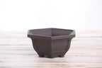 Willow Bonsai Ceramics Hexagonal Windowed Bonsai Pot 5 Inch – Semi‑Cascade Planter, High‑Fired Frost‑Proof Stoneware with Drainage & Wiring Holes, Handmade in USA (Unglazed Black)