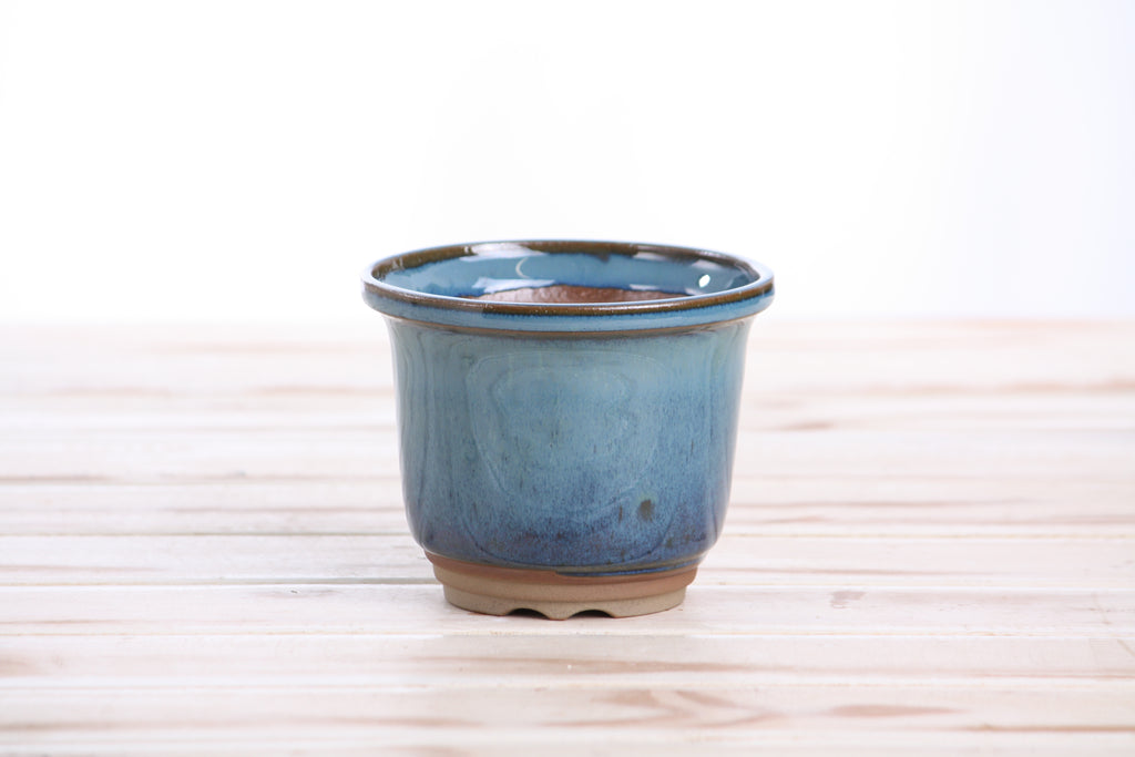 Willow Bonsai Ceramics Flute Bonsai Pot 4 Inch – Round Semi‑Cascade Ceramic Bonsai & Succulent Planter with Fluted Profile and Banded Base, High‑Fired Frost‑Proof Stoneware, Handmade in USA (Peacock)