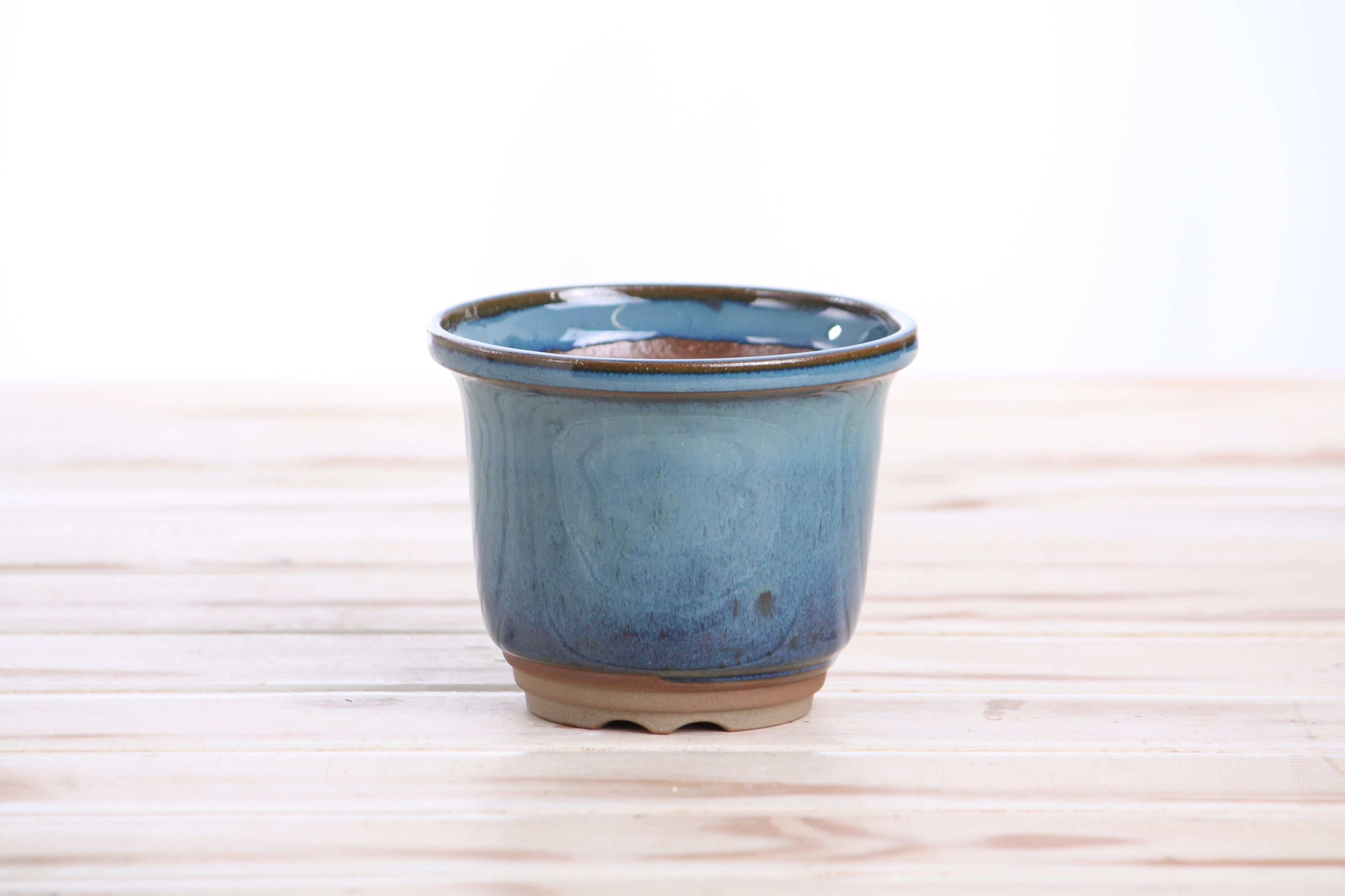 Willow Bonsai Ceramics Flute Bonsai Pot 4 Inch – Round Semi‑Cascade Ceramic Bonsai & Succulent Planter with Fluted Profile and Banded Base, High‑Fired Frost‑Proof Stoneware, Handmade in USA (Peacock)