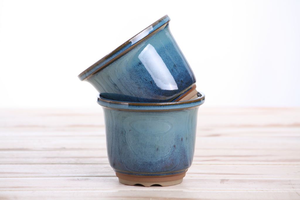 Willow Bonsai Ceramics Flute Bonsai Pot 4 Inch – Round Semi‑Cascade Ceramic Bonsai & Succulent Planter with Fluted Profile and Banded Base, High‑Fired Frost‑Proof Stoneware, Handmade in USA (Peacock)