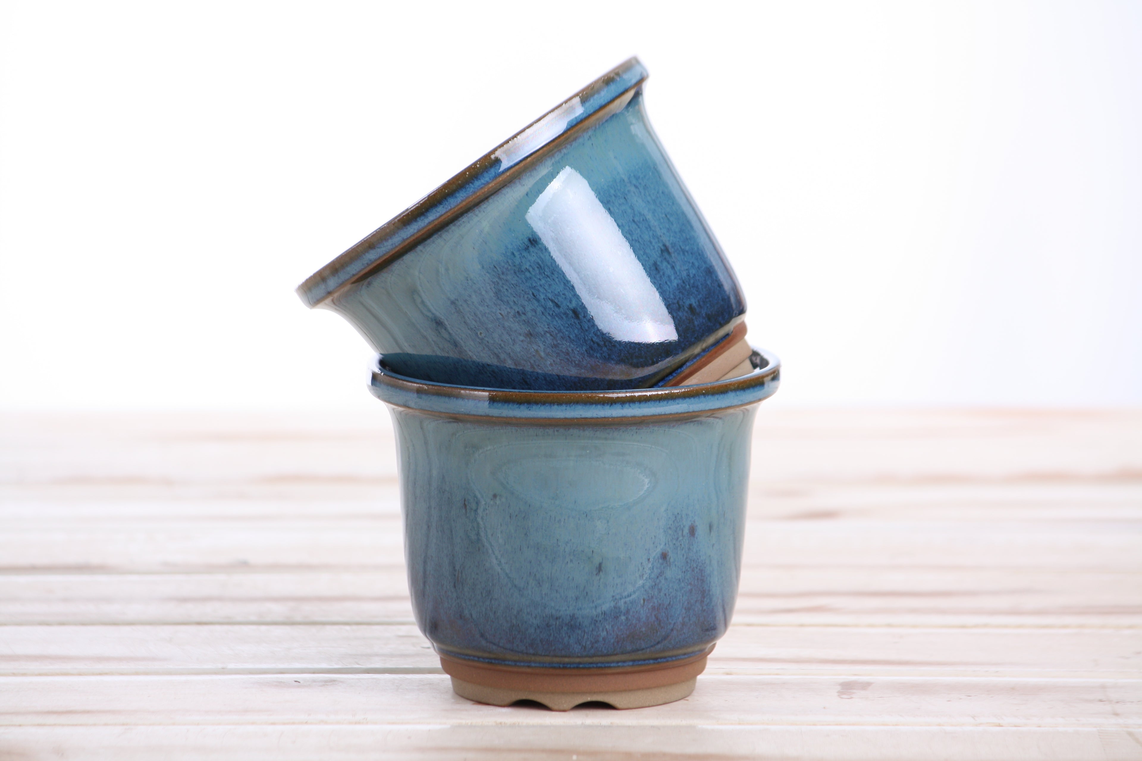 Willow Bonsai Ceramics Flute Bonsai Pot 4 Inch – Round Semi‑Cascade Ceramic Bonsai & Succulent Planter with Fluted Profile and Banded Base, High‑Fired Frost‑Proof Stoneware, Handmade in USA (Peacock)