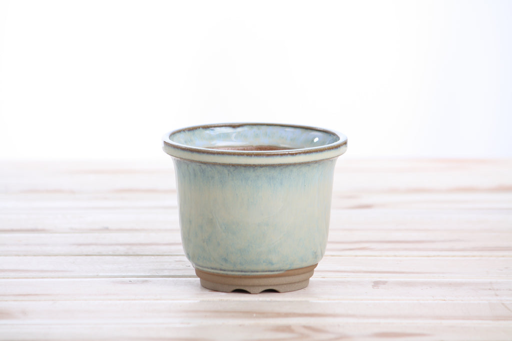 Willow Bonsai Ceramics Flute Bonsai Pot 4 Inch – Round Semi‑Cascade Ceramic Bonsai & Succulent Planter with Fluted Profile and Banded Base, High‑Fired Frost‑Proof Stoneware, Handmade in USA (Glacier)