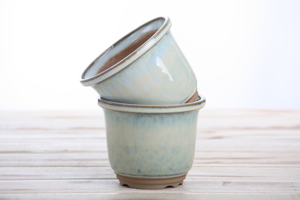 Willow Bonsai Ceramics Flute Bonsai Pot 4 Inch – Round Semi‑Cascade Ceramic Bonsai & Succulent Planter with Fluted Profile and Banded Base, High‑Fired Frost‑Proof Stoneware, Handmade in USA (Glacier)