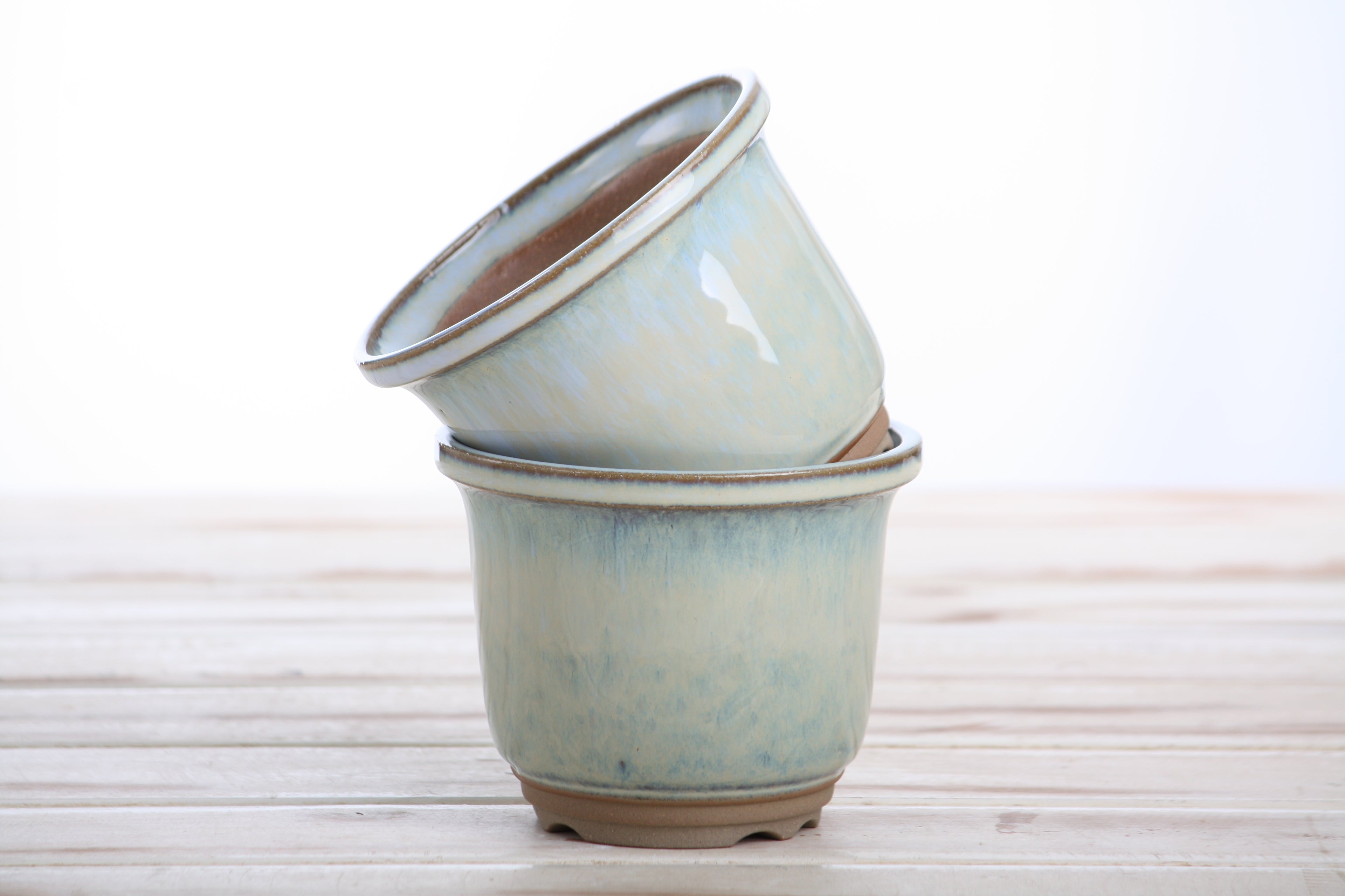 Willow Bonsai Ceramics Flute Bonsai Pot 4 Inch – Round Semi‑Cascade Ceramic Bonsai & Succulent Planter with Fluted Profile and Banded Base, High‑Fired Frost‑Proof Stoneware, Handmade in USA (Glacier)