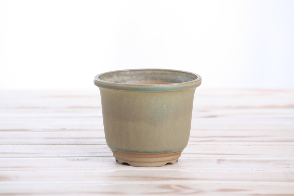 Willow Bonsai Ceramics Flute Bonsai Pot 4 Inch – Round Semi‑Cascade Ceramic Bonsai & Succulent Planter with Fluted Profile and Banded Base, High‑Fired Frost‑Proof Stoneware, Handmade in USA (Speckled Moss)
