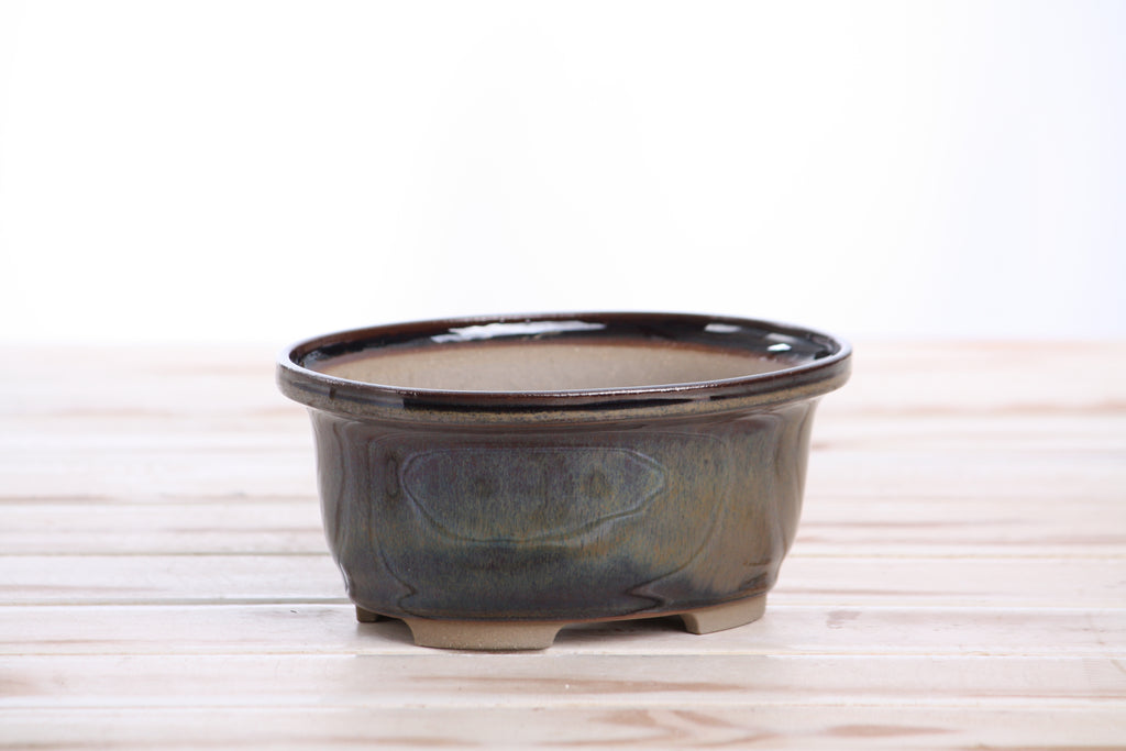 Willow Bonsai Ceramics Fat Bonsai Pot 5.5 Inch – Bold Oval Ceramic Bonsai & Succulent Planter with Accentuated Rim, High‑Fired Frost‑Proof Stoneware, Handmade in USA (Dark Honey)