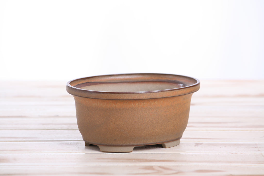 Willow Bonsai Ceramics Fat Bonsai Pot 5.5 Inch – Bold Oval Ceramic Bonsai & Succulent Planter with Accentuated Rim, High‑Fired Frost‑Proof Stoneware, Handmade in USA (Deep Stone)