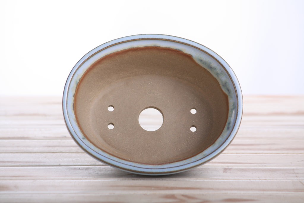 Willow Bonsai Ceramics Fat Bonsai Pot 6.5 Inch – Bold Oval Ceramic Bonsai & Succulent Planter with Accentuated Rim, High‑Fired Frost‑Proof Stoneware, Handmade in USA (Glacier)