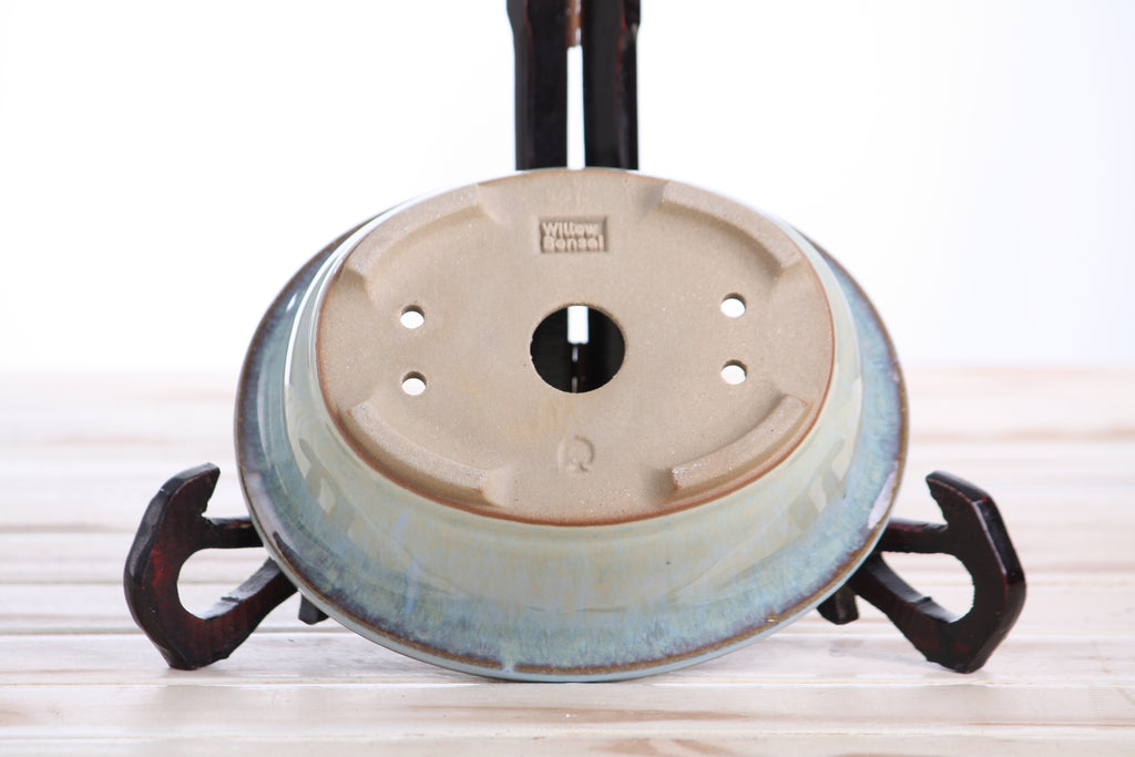 Willow Bonsai Ceramics Fat Bonsai Pot 6.5 Inch – Bold Oval Ceramic Bonsai & Succulent Planter with Accentuated Rim, High‑Fired Frost‑Proof Stoneware, Handmade in USA (Glacier)