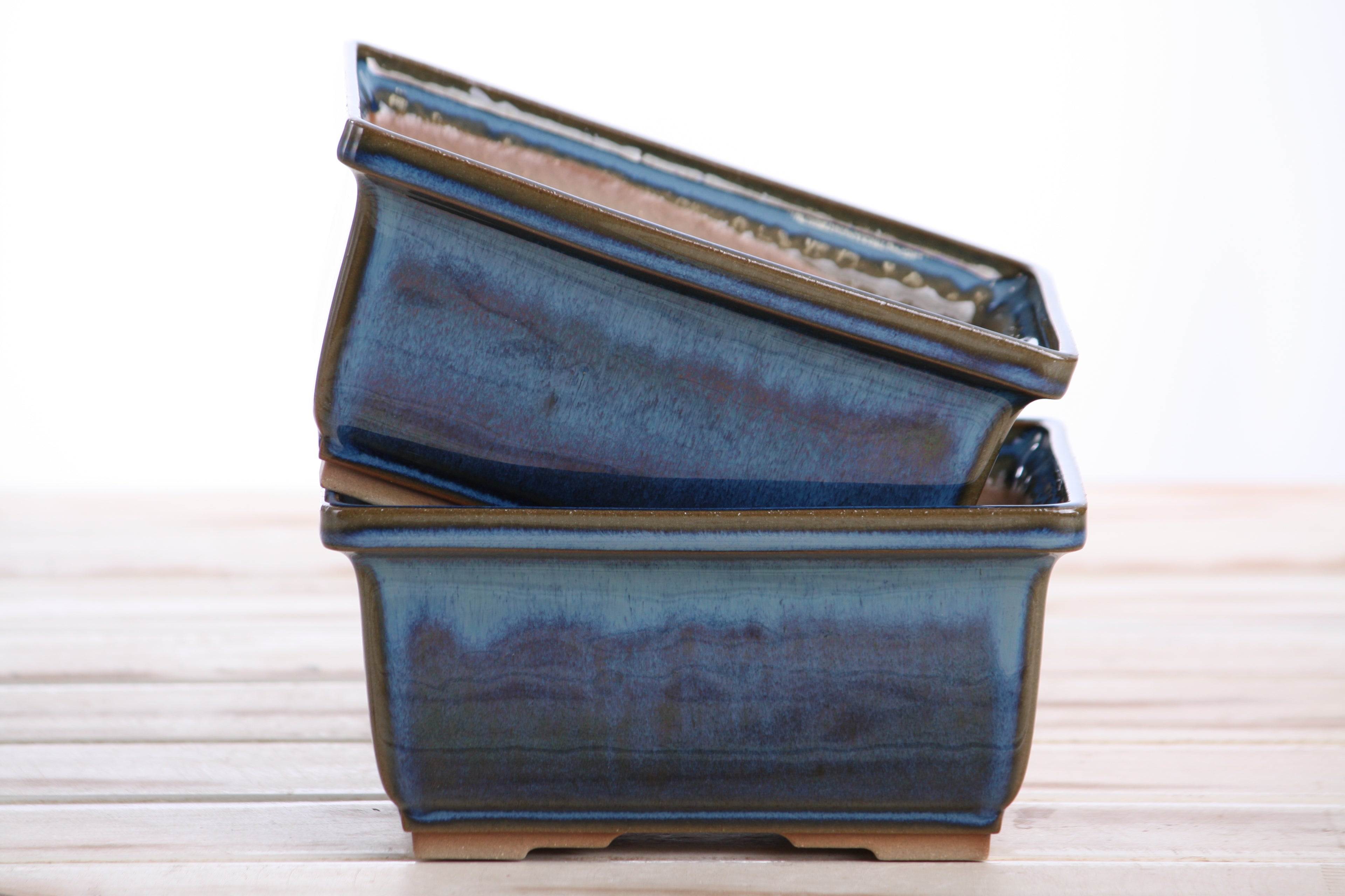 Willow Bonsai Ceramics Rectangle Deep Bonsai Pot 6 Inch – Higher‑Profile Rectangular Ceramic Bonsai & Succulent Planter with Accentuated Rim, High‑Fired Frost‑Proof Stoneware, Handmade in USA (Peacock)