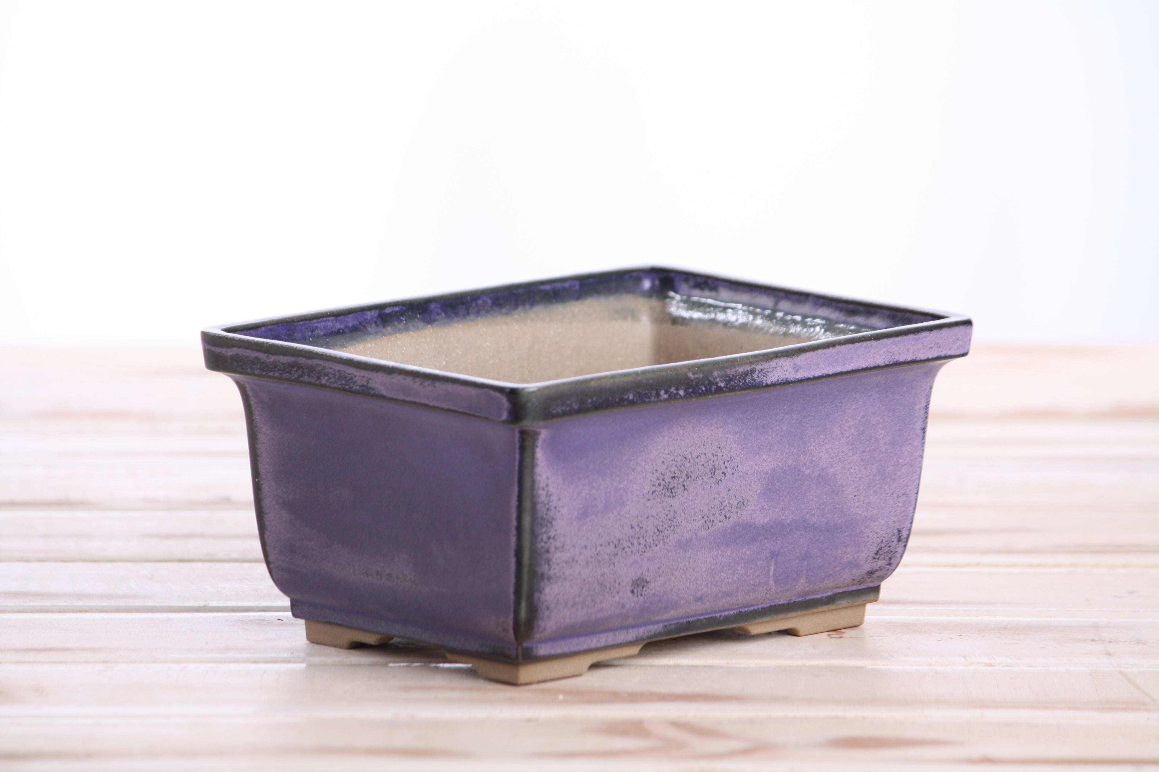 Willow Bonsai Ceramics Rectangle Deep Bonsai Pot 6 Inch – Higher‑Profile Rectangular Ceramic Bonsai & Succulent Planter with Accentuated Rim, High‑Fired Frost‑Proof Stoneware, Handmade in USA (Purple)