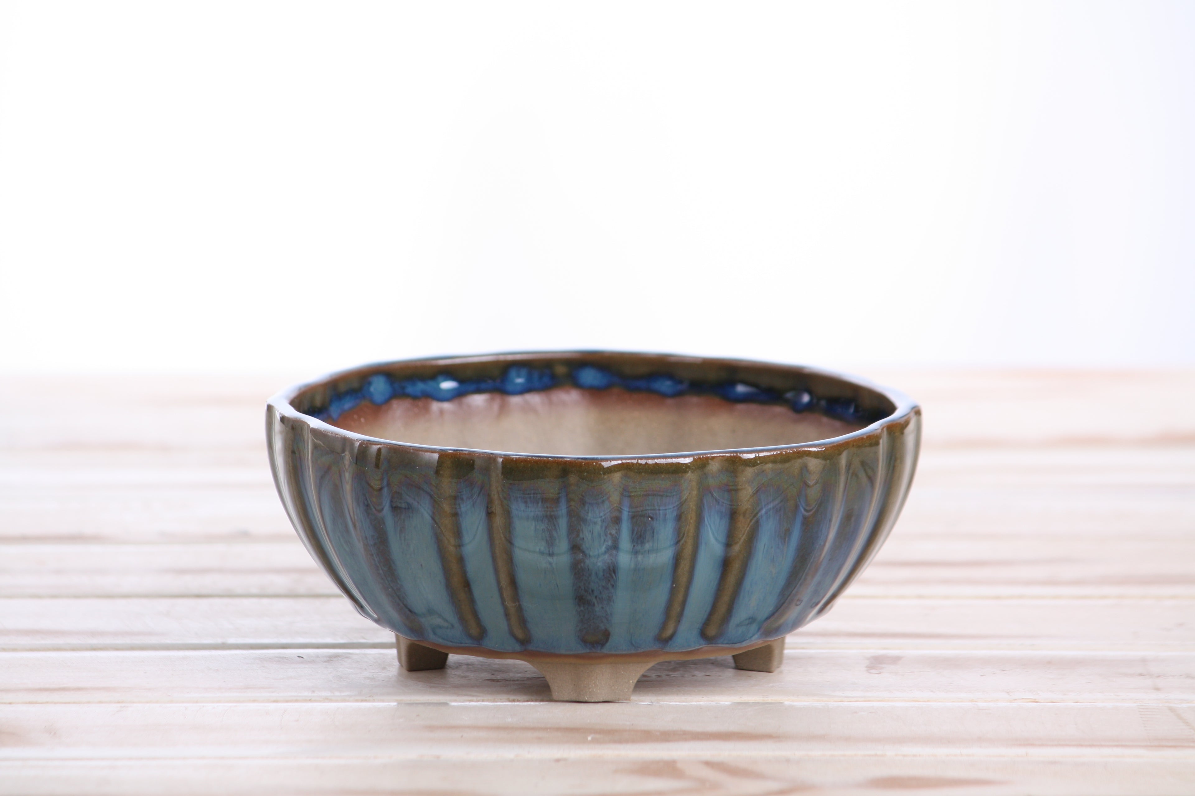 Willow Bonsai Ceramics Lily Bonsai Pot 6 Inch – Sculpted Rounded Ceramic Bonsai & Succulent Planter with Wavy Profile, High‑Fired Frost‑Proof Stoneware, Handmade in USA (Peacock)
