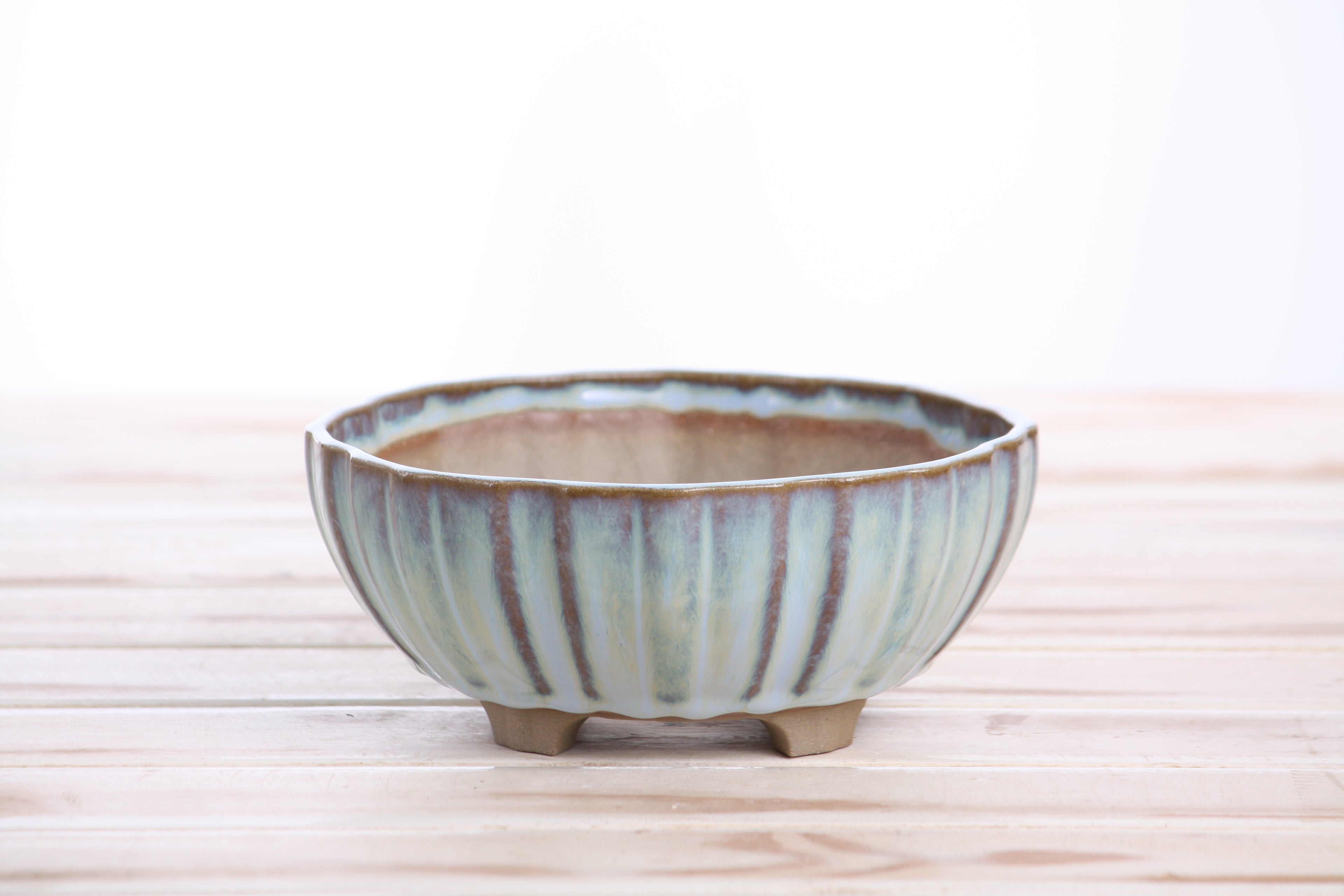 Willow Bonsai Ceramics Lily Bonsai Pot 6 Inch – Sculpted Rounded Ceramic Bonsai & Succulent Planter with Wavy Profile, High‑Fired Frost‑Proof Stoneware, Handmade in USA (Glacier)