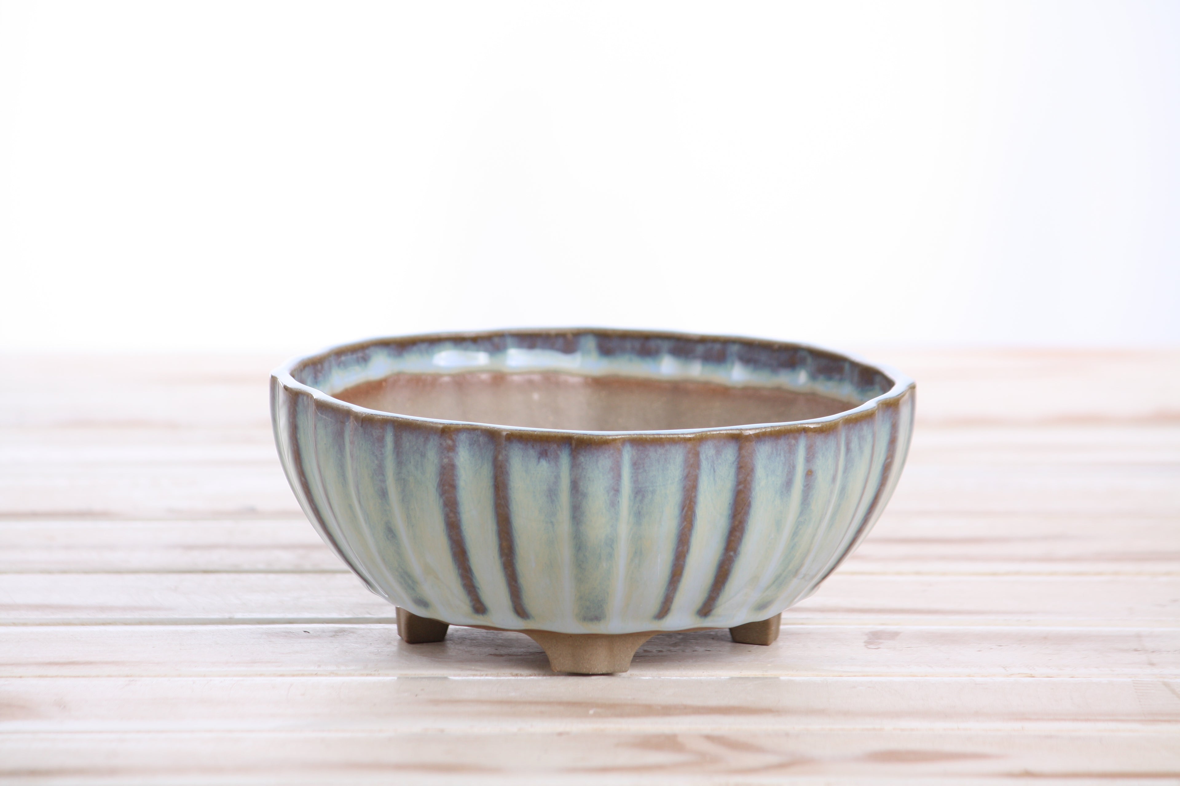 Willow Bonsai Ceramics Lily Bonsai Pot 6 Inch – Sculpted Rounded Ceramic Bonsai & Succulent Planter with Wavy Profile, High‑Fired Frost‑Proof Stoneware, Handmade in USA (Glacier)