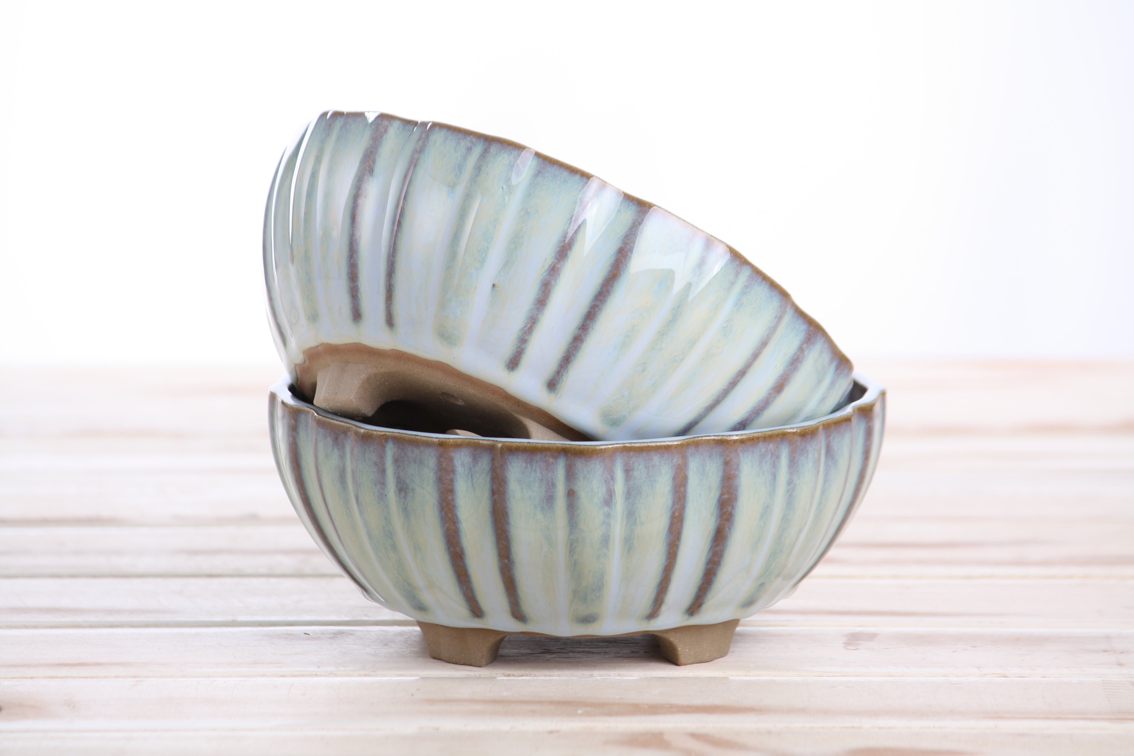 Willow Bonsai Ceramics Lily Bonsai Pot 6 Inch – Sculpted Rounded Ceramic Bonsai & Succulent Planter with Wavy Profile, High‑Fired Frost‑Proof Stoneware, Handmade in USA (Glacier)