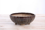 Willow Bonsai Ceramics Lily Bonsai Pot 7 Inch – Sculpted Rounded Ceramic Bonsai & Succulent Planter with Wavy Profile, High‑Fired Frost‑Proof Stoneware, Handmade in USA (Dark Honey)