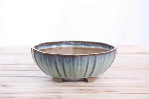 Willow Bonsai Ceramics Lily Bonsai Pot 7 Inch – Sculpted Rounded Ceramic Bonsai & Succulent Planter with Wavy Profile, High‑Fired Frost‑Proof Stoneware, Handmade in USA (Glacier)