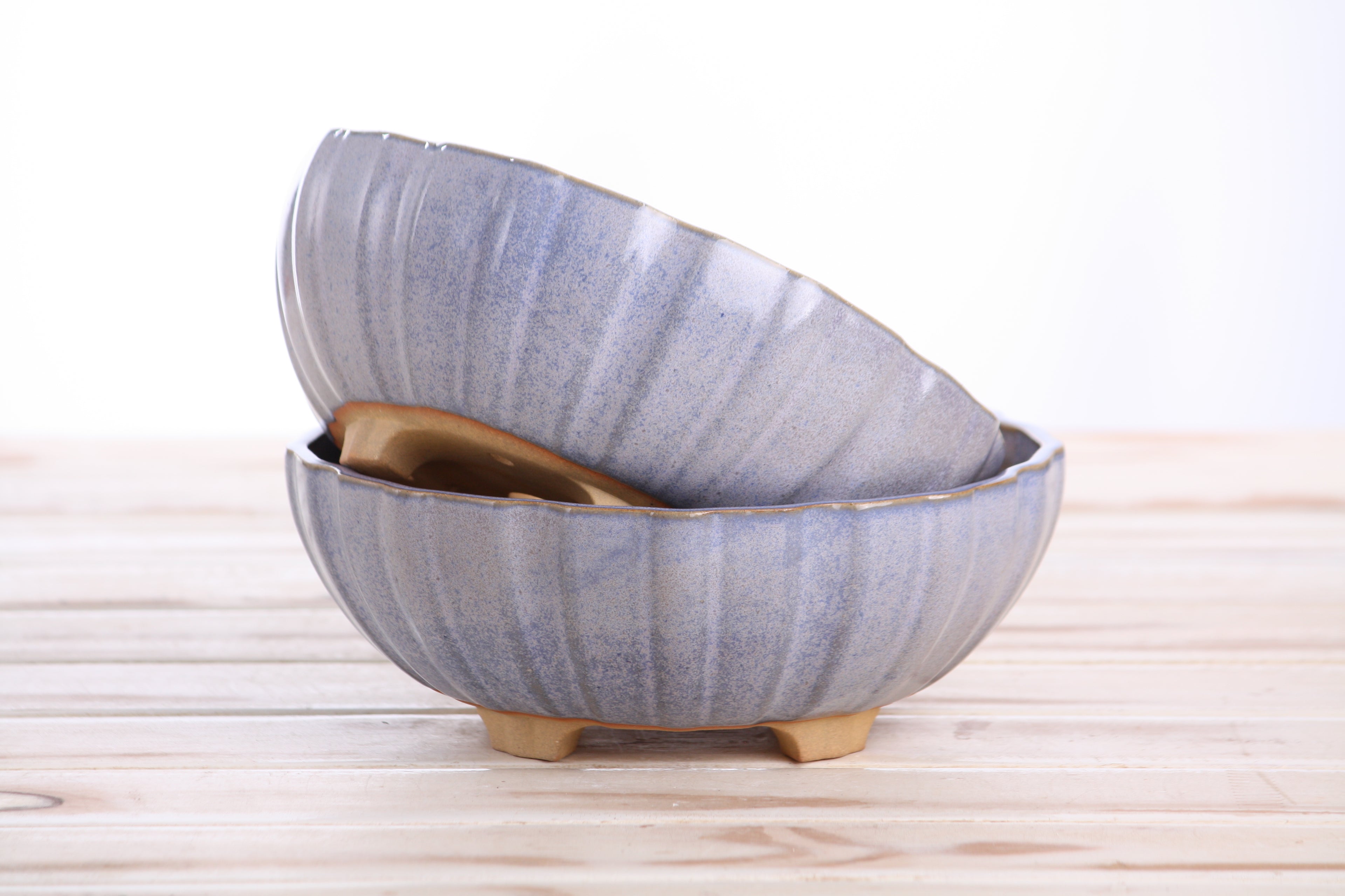 Willow Bonsai Ceramics Lily Bonsai Pot 7 Inch – Sculpted Rounded Ceramic Bonsai & Succulent Planter with Wavy Profile, High‑Fired Frost‑Proof Stoneware, Handmade in USA (Denim)
