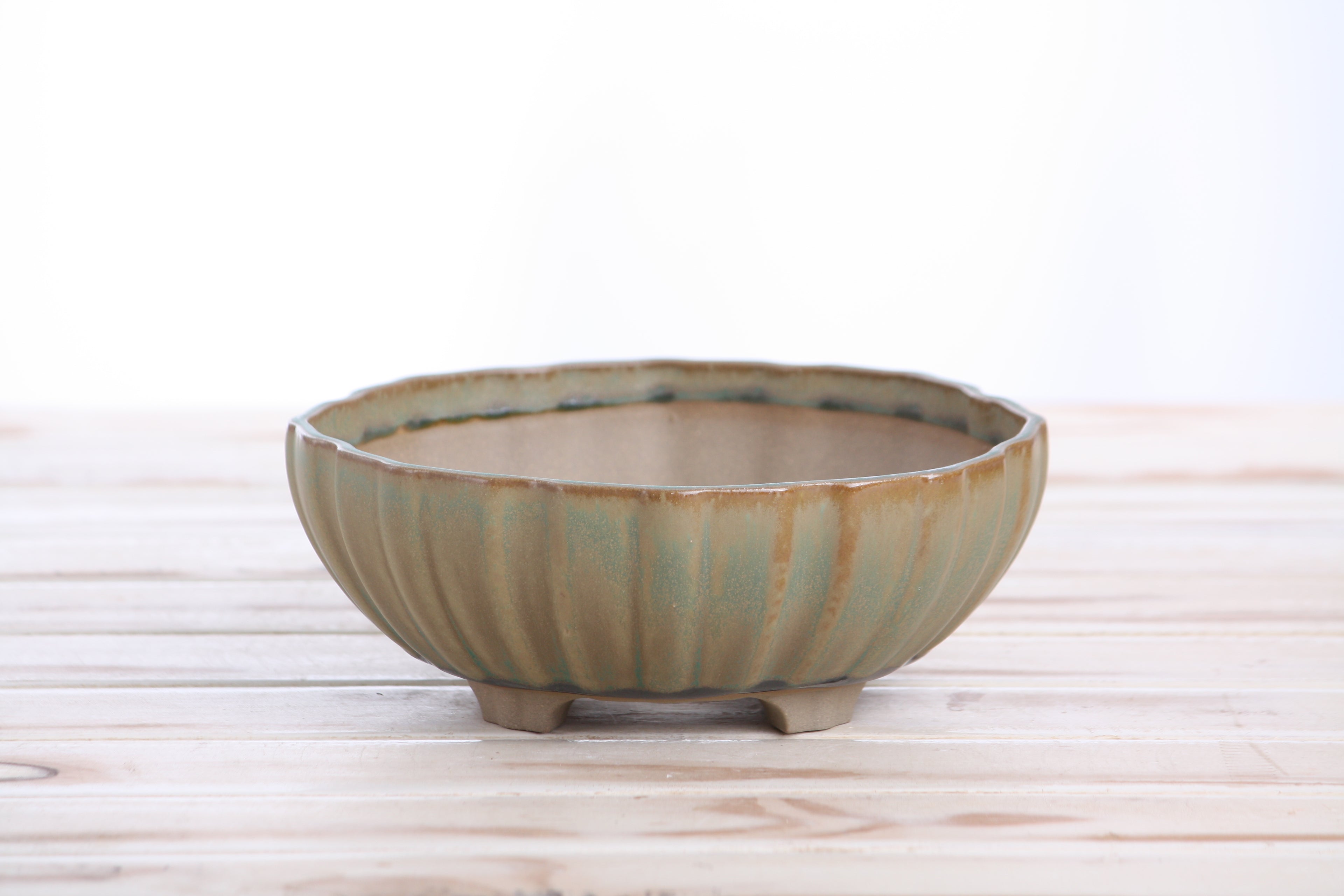 Willow Bonsai Ceramics Lily Bonsai Pot 7 Inch – Sculpted Rounded Ceramic Bonsai & Succulent Planter with Wavy Profile, High‑Fired Frost‑Proof Stoneware, Handmade in USA (Speckled Moss)