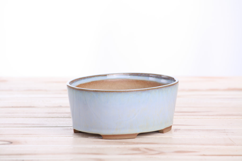 Willow Bonsai Ceramics Oval A Bonsai Pot 6 Inch – Straight‑Sided Oval Ceramic Bonsai & Succulent Planter, High‑Fired Frost‑Proof Stoneware with Drainage & Wiring Holes, Handmade in USA (Glacier)