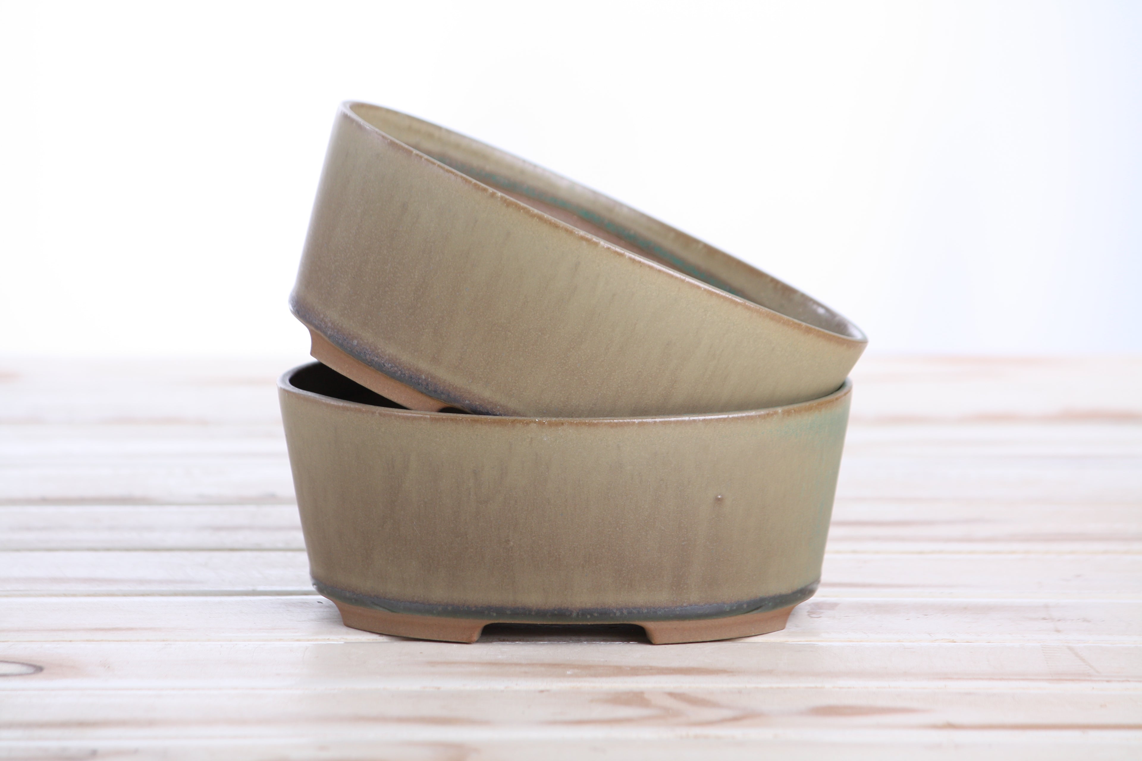 Willow Bonsai Ceramics Oval A Bonsai Pot 6 Inch – Straight‑Sided Oval Ceramic Bonsai & Succulent Planter, High‑Fired Frost‑Proof Stoneware with Drainage & Wiring Holes, Handmade in USA (Speckled Moss)