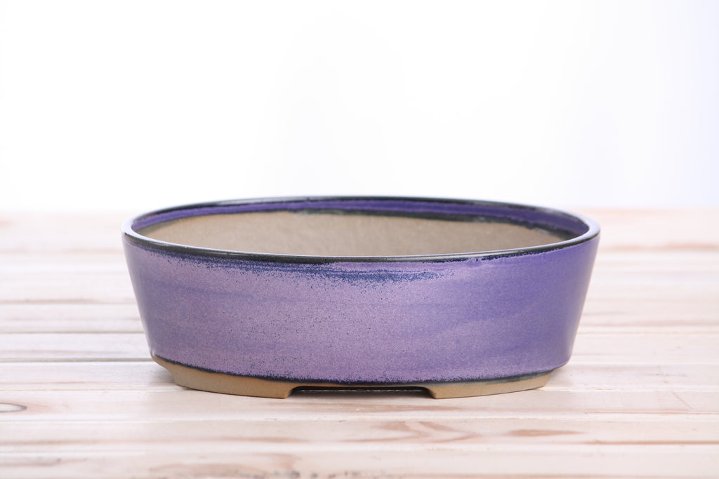 Willow Bonsai Ceramics Oval A Bonsai Pot 8 Inch – Straight‑Sided Oval Ceramic Bonsai & Succulent Planter, High‑Fired Frost‑Proof Stoneware with Drainage & Wiring Holes, Handmade in USA (Purple)