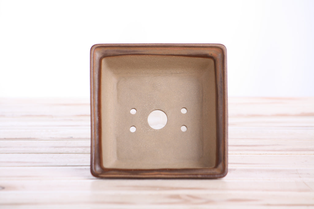Willow Bonsai Ceramics Square Bonsai Pot 5 Inch – Low‑Profile Square Ceramic Bonsai & Succulent Planter with Accentuated Rim, High‑Fired Frost‑Proof Stoneware, Handmade in USA (Deep Stone)
