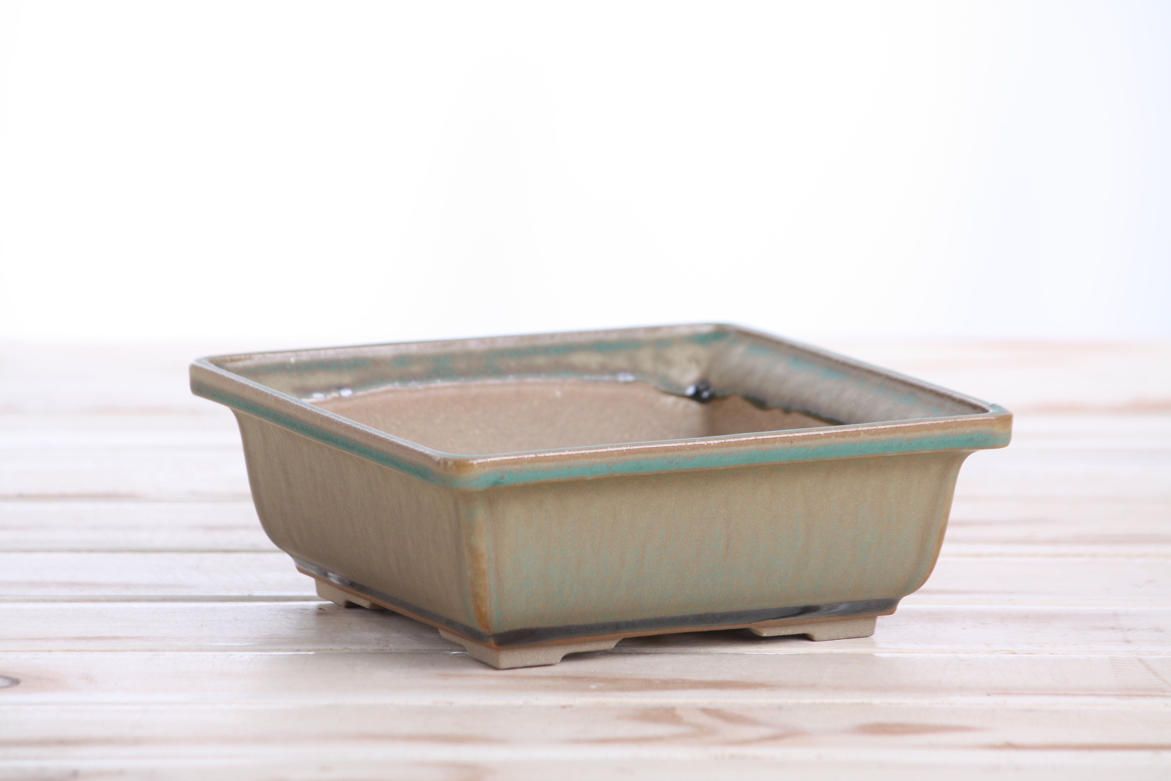 Willow Bonsai Ceramics Square Bonsai Pot 6 Inch – Low‑Profile Square Ceramic Bonsai & Succulent Planter with Accentuated Rim, High‑Fired Frost‑Proof Stoneware, Handmade in USA (Speckled Moss)