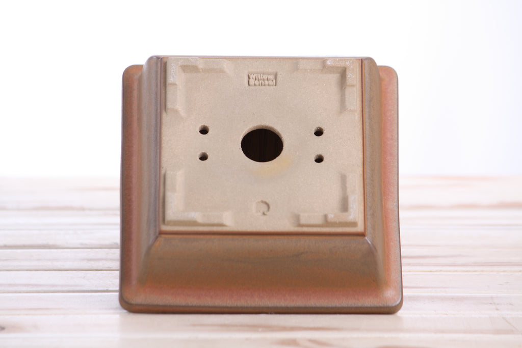 Willow Bonsai Ceramics Square Bonsai Pot 6 Inch – Low‑Profile Square Ceramic Bonsai & Succulent Planter with Accentuated Rim, High‑Fired Frost‑Proof Stoneware, Handmade in USA (Deep Stone)