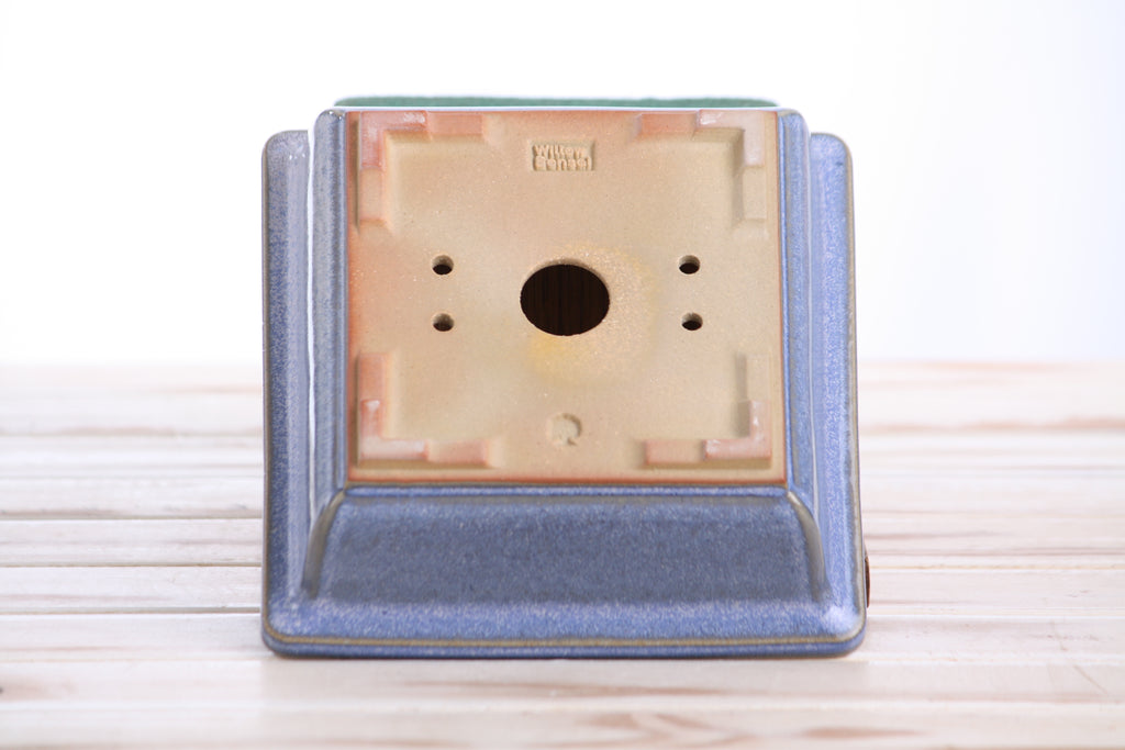 Willow Bonsai Ceramics Square Bonsai Pot 6 Inch – Low‑Profile Square Ceramic Bonsai & Succulent Planter with Accentuated Rim, High‑Fired Frost‑Proof Stoneware, Handmade in USA (Denim)