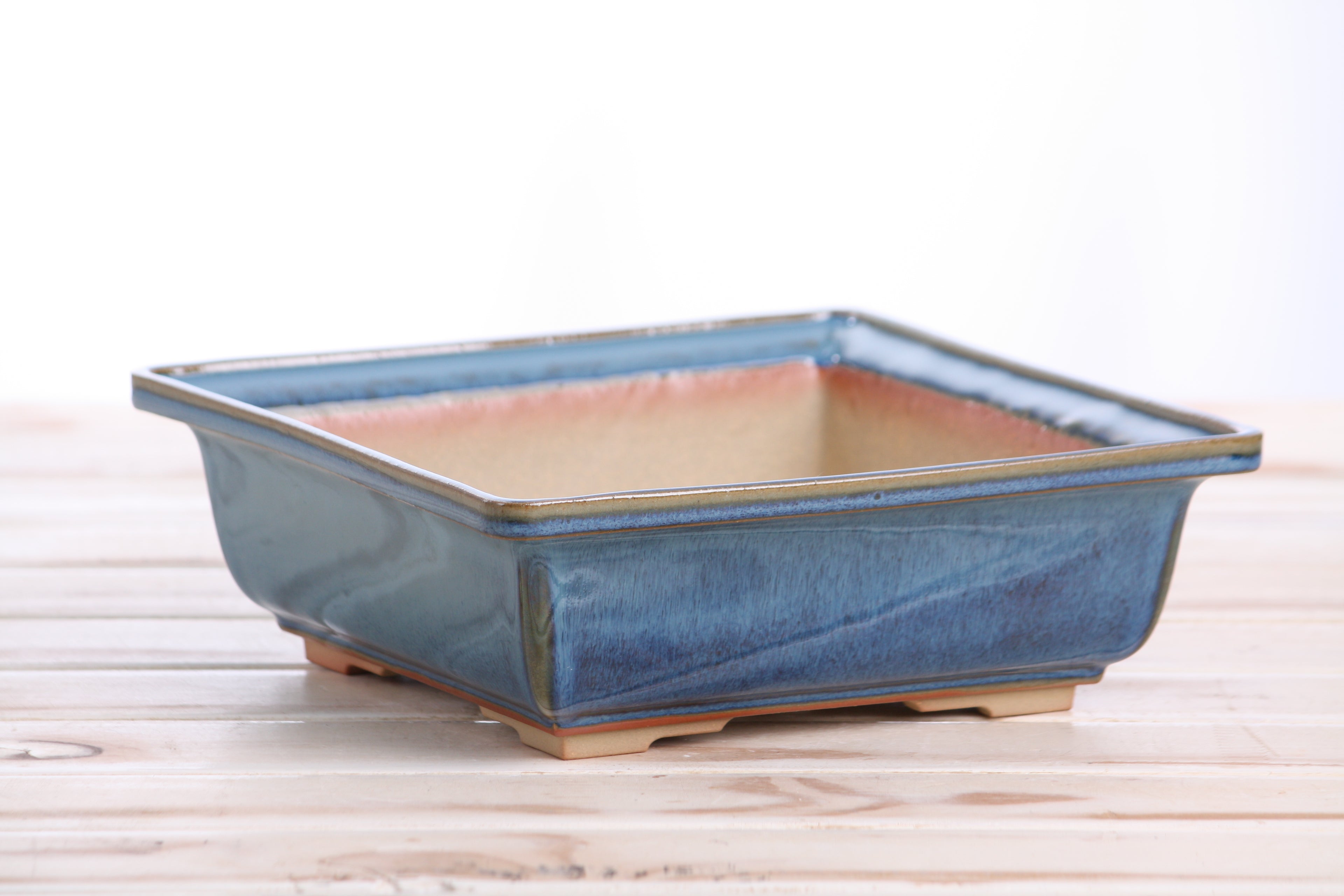 Willow Bonsai Ceramics Square Bonsai Pot 8 Inch – Low‑Profile Square Ceramic Bonsai & Succulent Planter with Accentuated Rim, High‑Fired Frost‑Proof Stoneware, Handmade in USA (Peacock 2025)