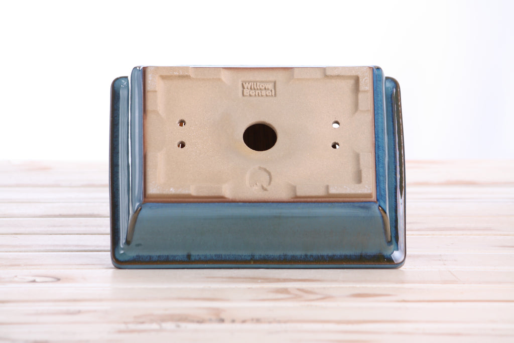 Willow Bonsai Ceramics Rectangle Bonsai Pot 8 Inch – Lower‑Profile Rectangular Ceramic Bonsai & Succulent Planter with Accentuated Rim, High‑Fired Frost‑Proof Stoneware, Handmade in USA (Peacock)