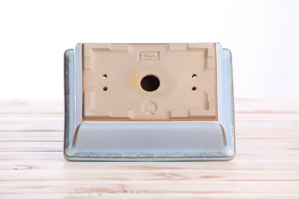 Willow Bonsai Ceramics Rectangle Bonsai Pot 8 Inch – Lower‑Profile Rectangular Ceramic Bonsai & Succulent Planter with Accentuated Rim, High‑Fired Frost‑Proof Stoneware, Handmade in USA (Glacier)