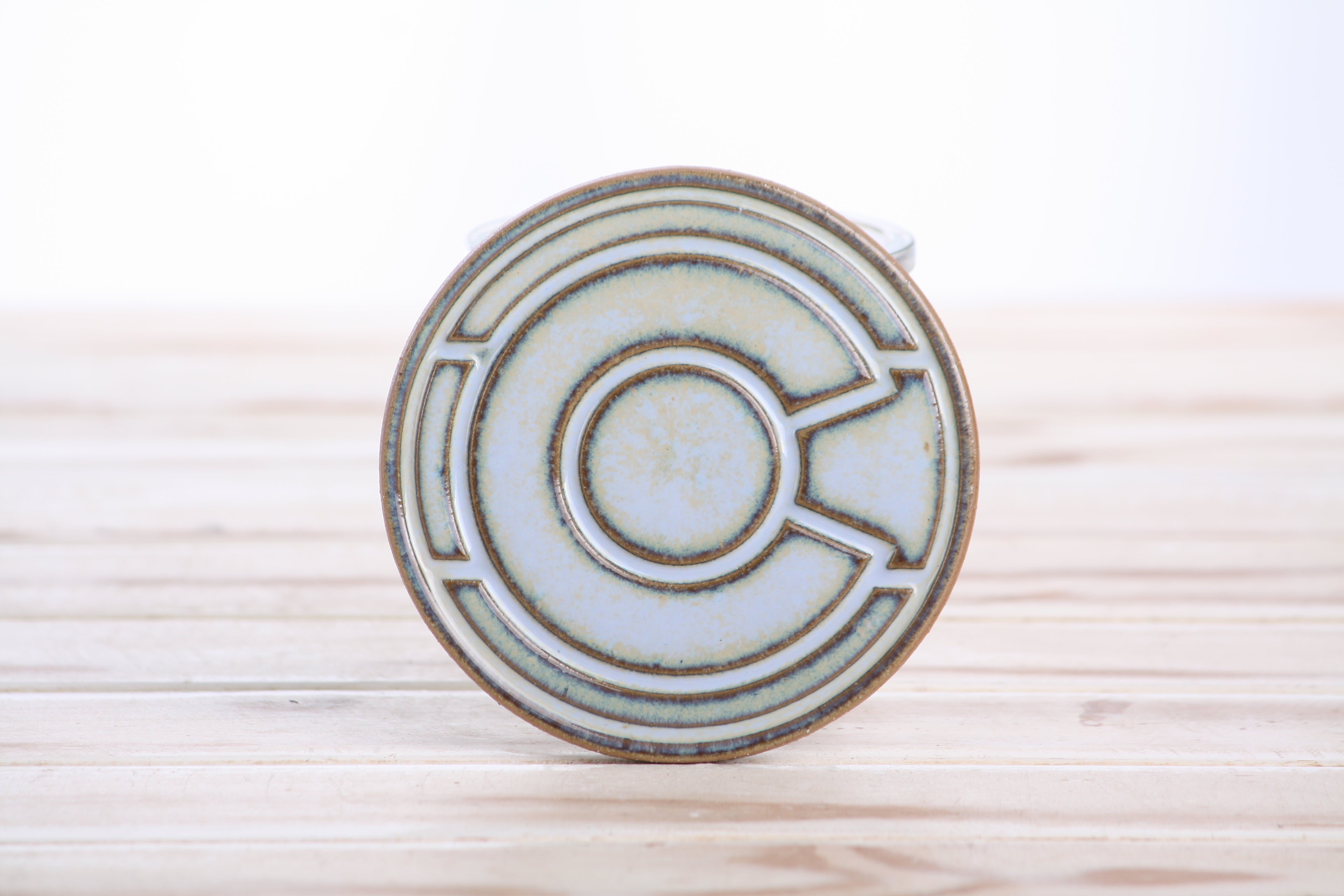 Willow Bonsai Ceramics Colorado Ceramic Coaster – 4 Inch Handmade Stoneware Drink Coaster with Indented Moat Design, Reactive Glazes, Cork Backing Pads, Made in Colorado, USA (Glacier)