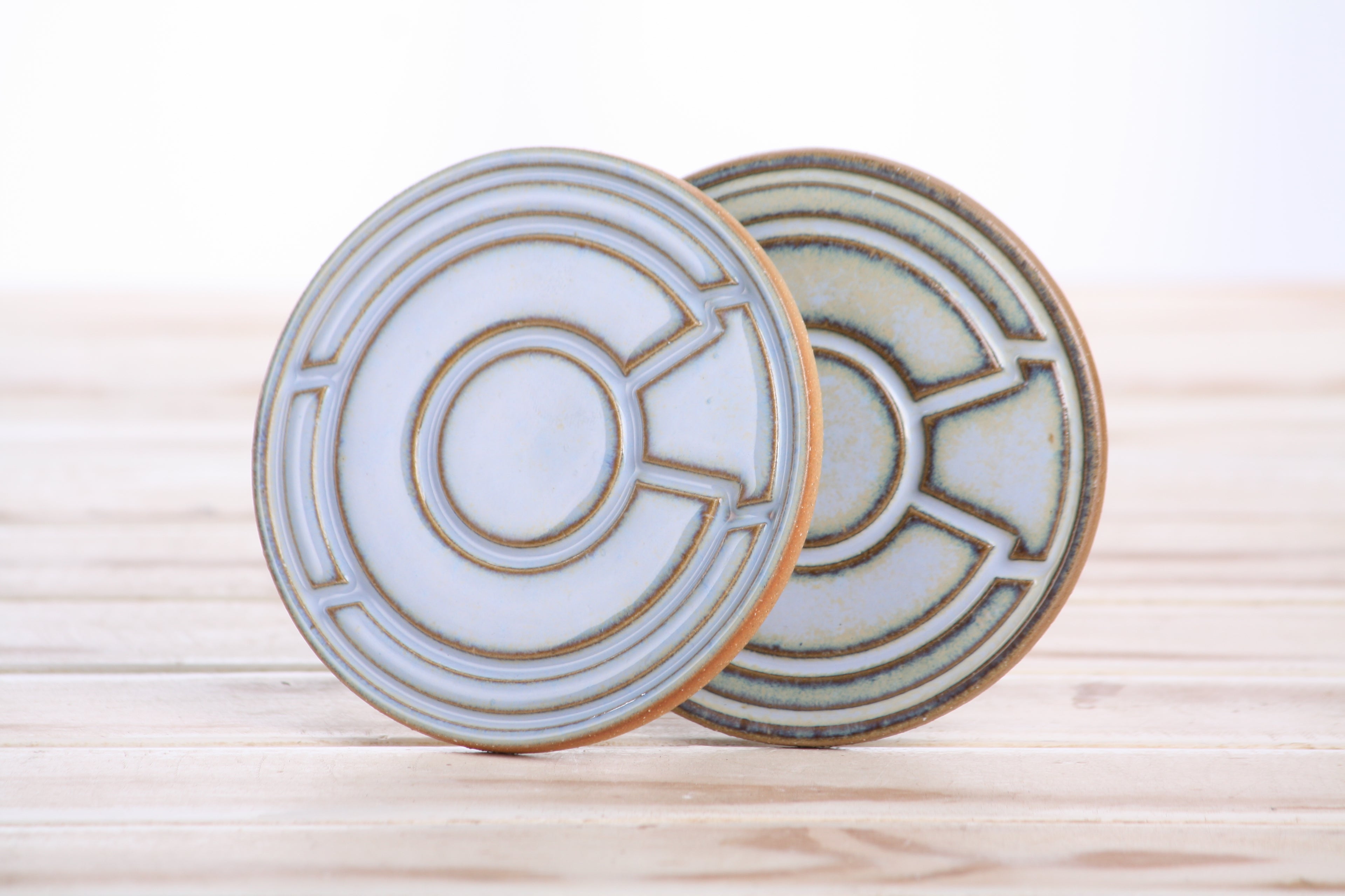 Willow Bonsai Ceramics Colorado Ceramic Coaster – 4 Inch Handmade Stoneware Drink Coaster with Indented Moat Design, Reactive Glazes, Cork Backing Pads, Made in Colorado, USA (Glacier)