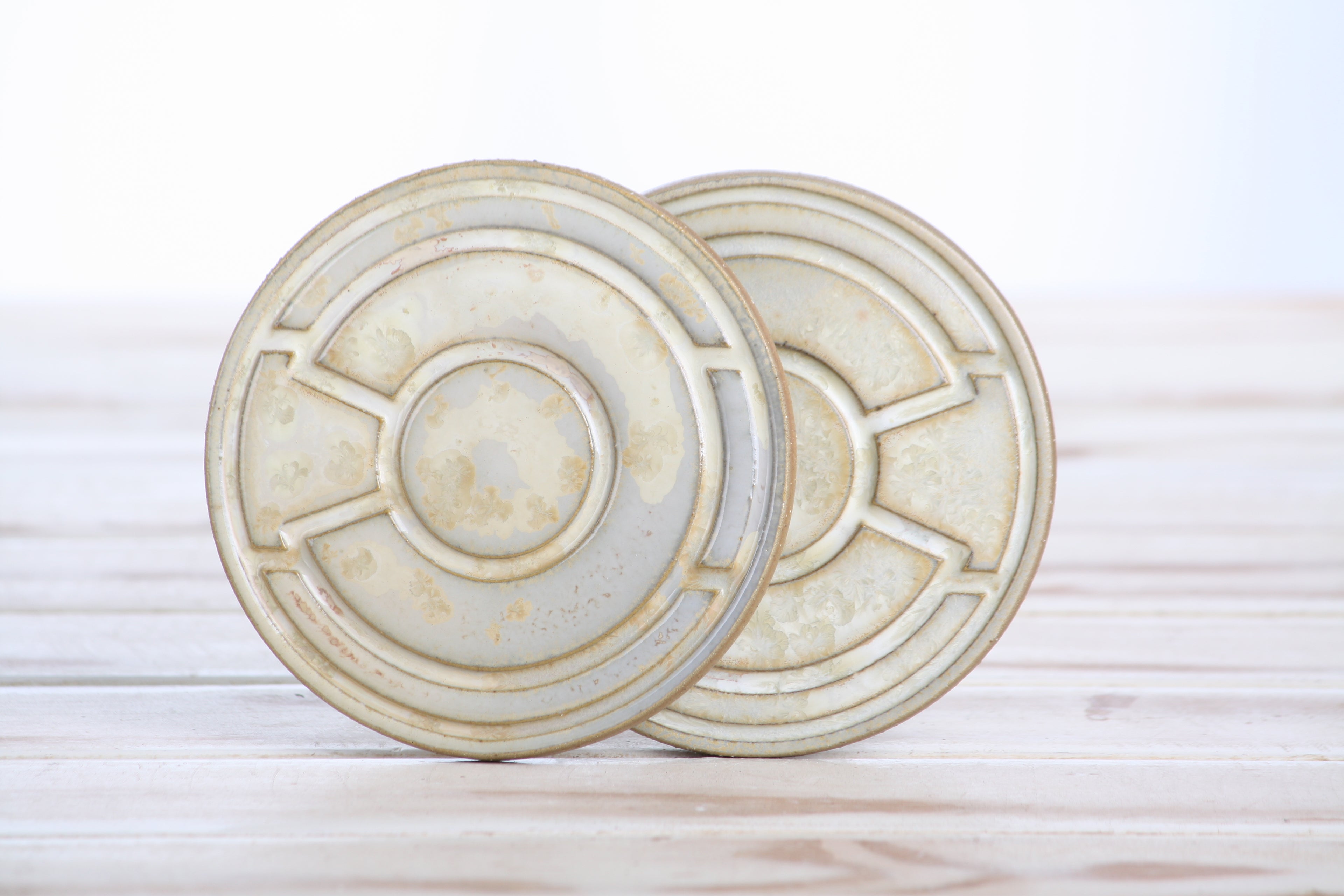 Willow Bonsai Ceramics Colorado Ceramic Coaster – 4 Inch Handmade Stoneware Drink Coaster with Indented Moat Design, Reactive Glazes, Cork Backing Pads, Made in Colorado, USA (Crystal Palace)
