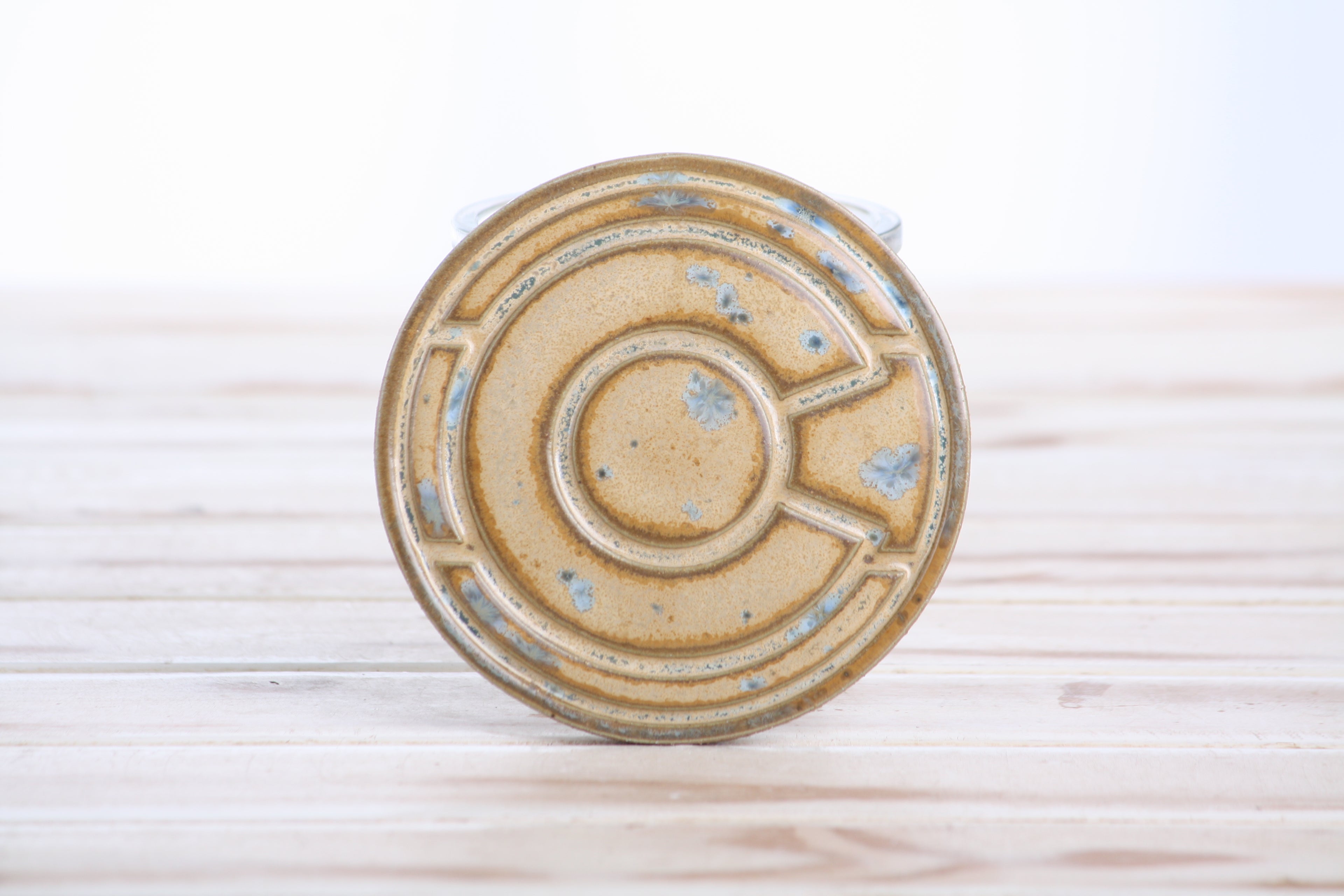 Willow Bonsai Ceramics Colorado Ceramic Coaster – 4 Inch Handmade Stoneware Drink Coaster with Indented Moat Design, Reactive Glazes, Cork Backing Pads, Made in Colorado, USA (Blue Snowflake)