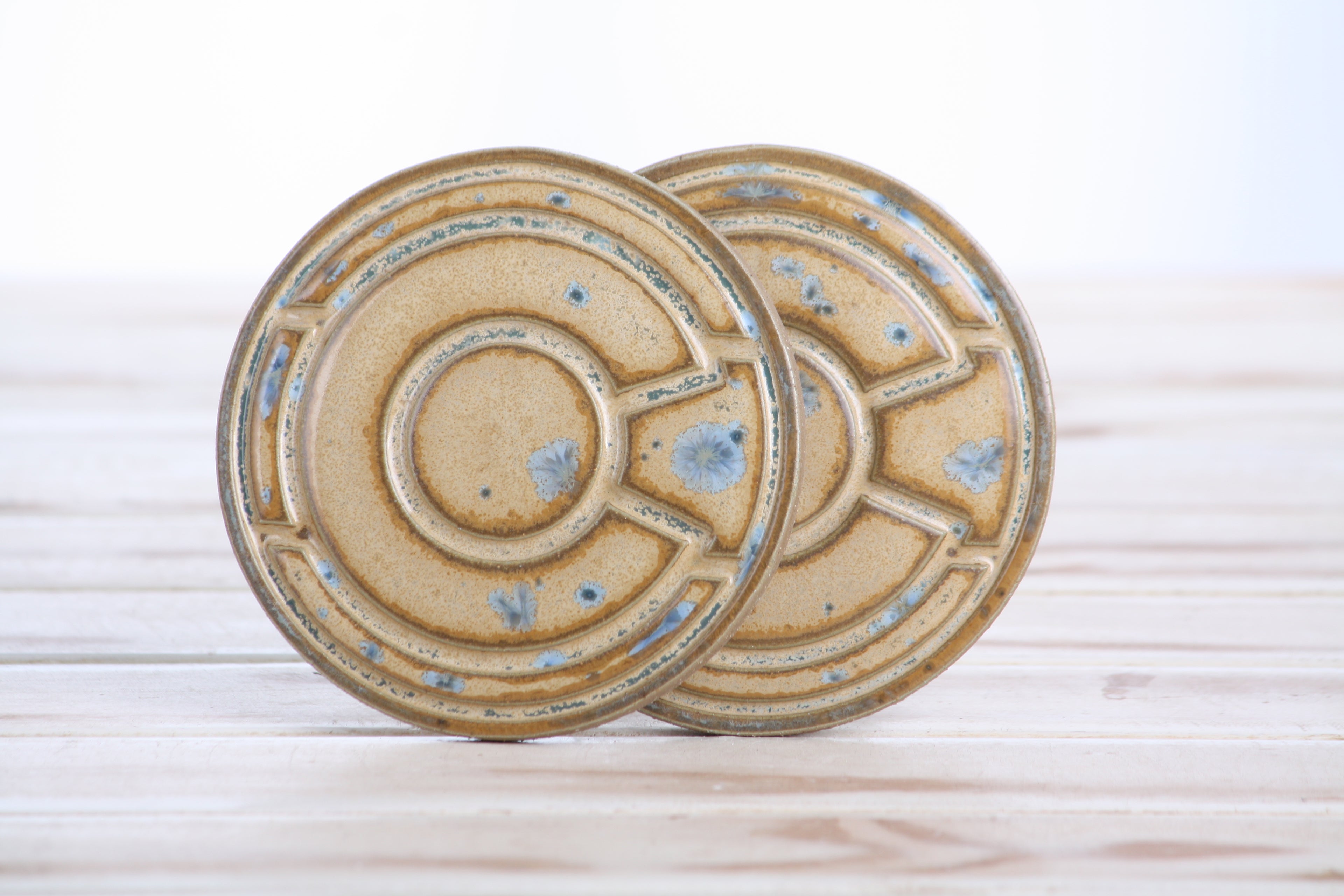 Willow Bonsai Ceramics Colorado Ceramic Coaster – 4 Inch Handmade Stoneware Drink Coaster with Indented Moat Design, Reactive Glazes, Cork Backing Pads, Made in Colorado, USA (Blue Snowflake)