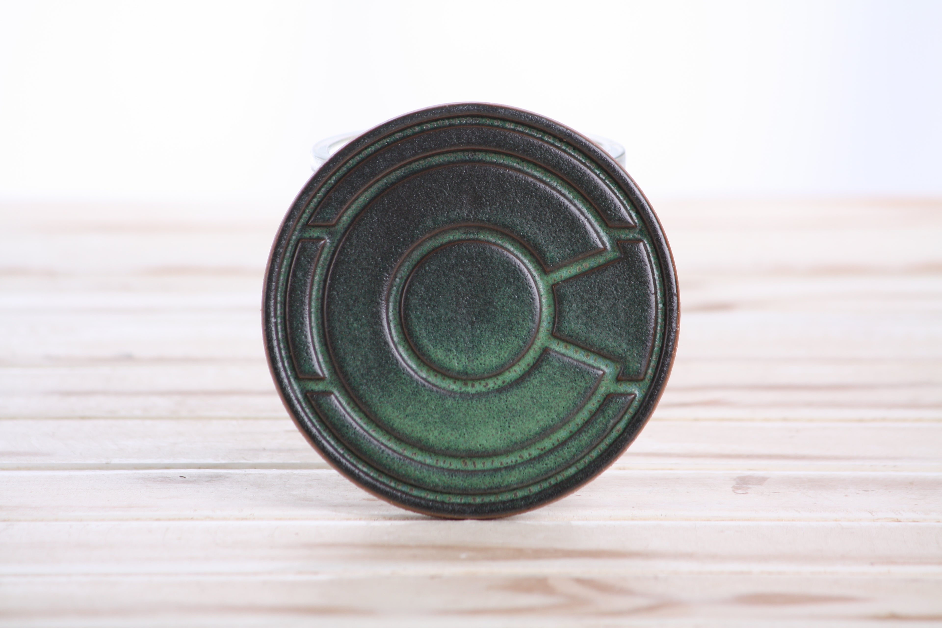Willow Bonsai Ceramics Colorado Ceramic Coaster – 4 Inch Handmade Stoneware Drink Coaster with Indented Moat Design, Reactive Glazes, Cork Backing Pads, Made in Colorado, USA (Avocado)