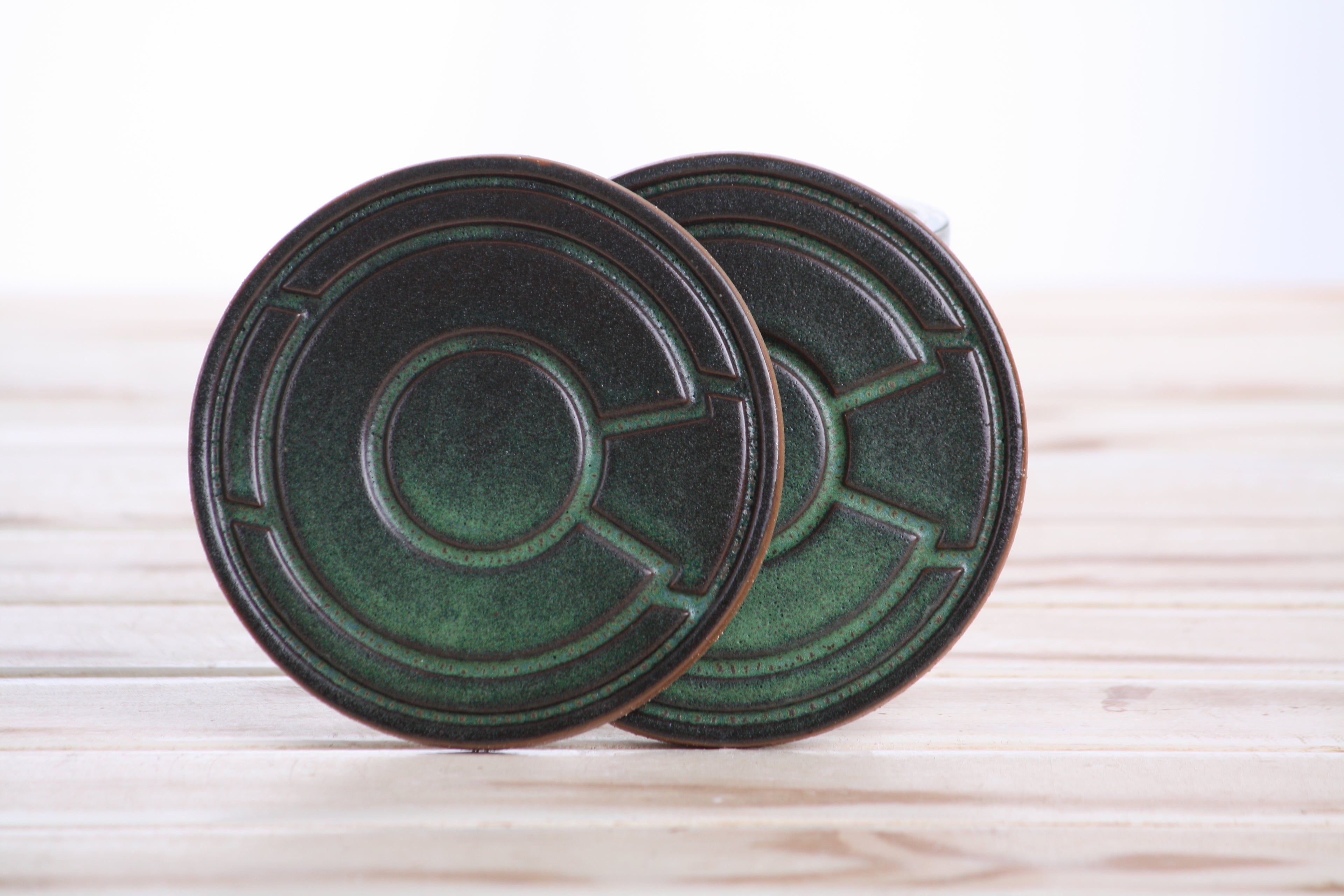 Willow Bonsai Ceramics Colorado Ceramic Coaster – 4 Inch Handmade Stoneware Drink Coaster with Indented Moat Design, Reactive Glazes, Cork Backing Pads, Made in Colorado, USA (Avocado)